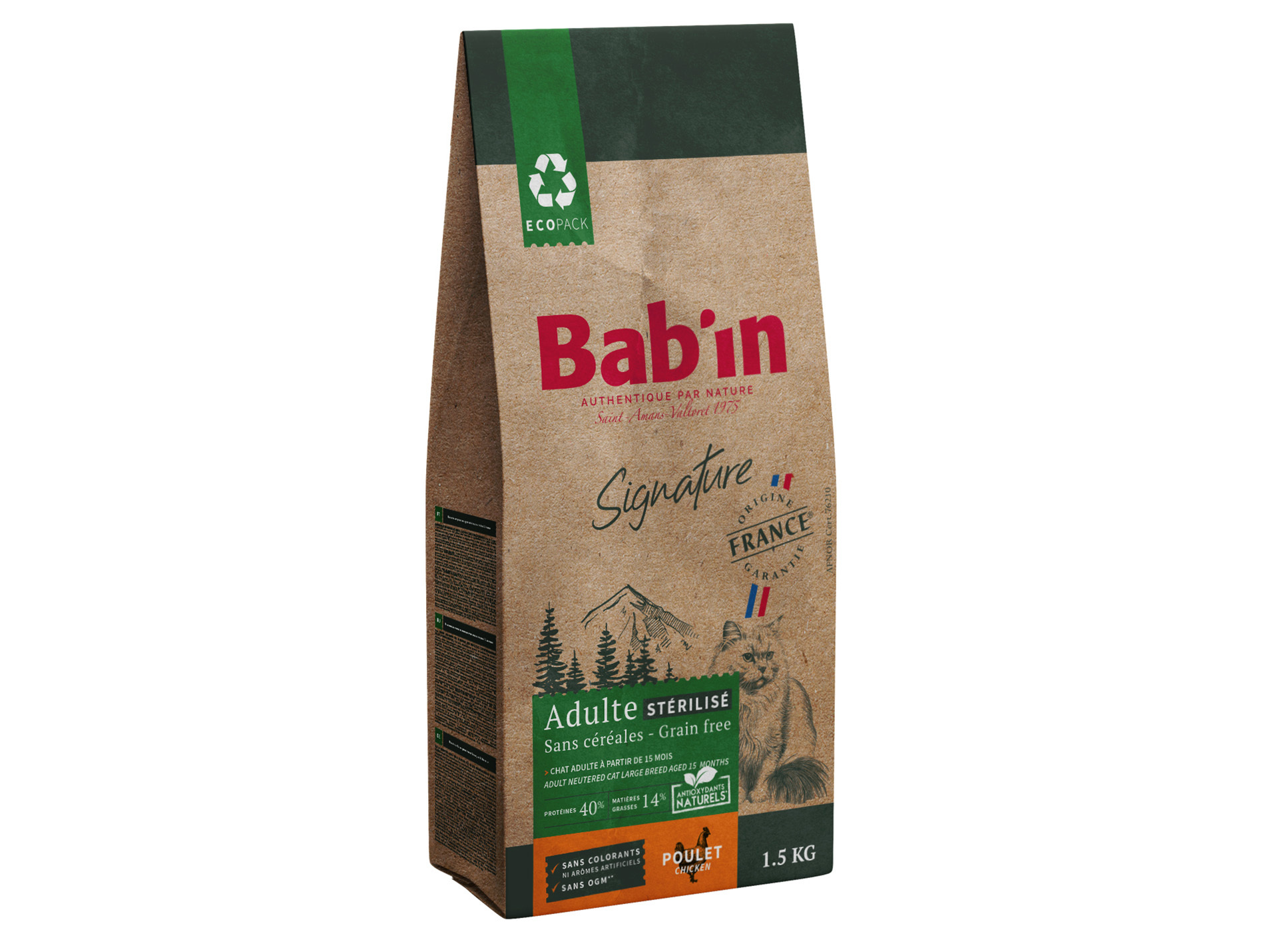 Croquettes chat adulte BAB'IN Signature sans céréale poulet 1,5kg