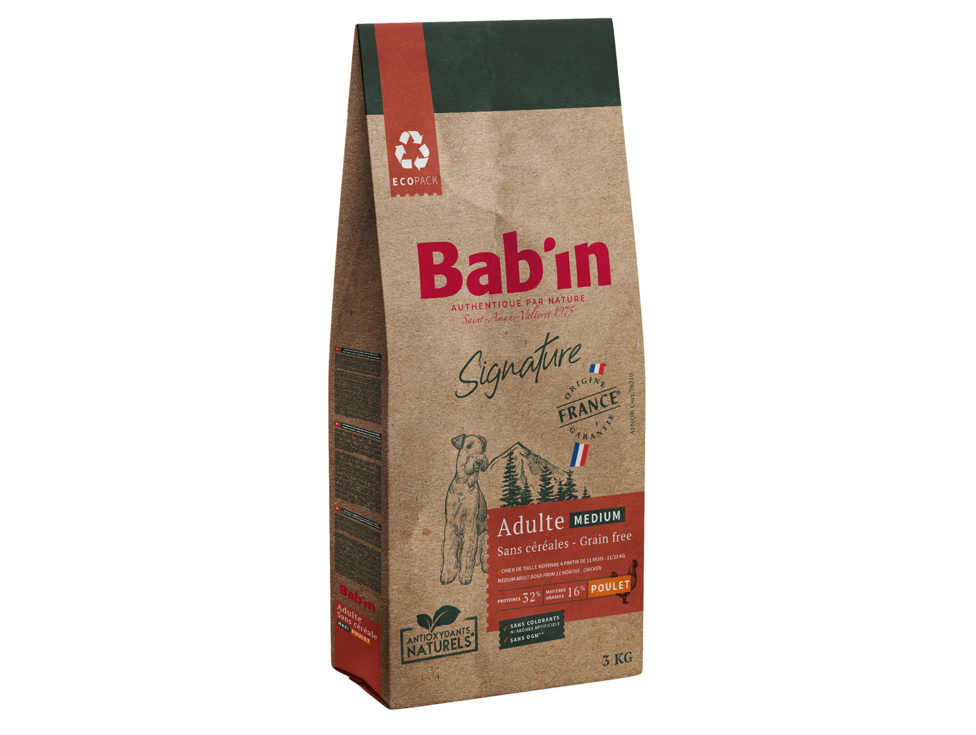 Croquettes chien medium adulte sans céréale BAB'IN poulet 3kg