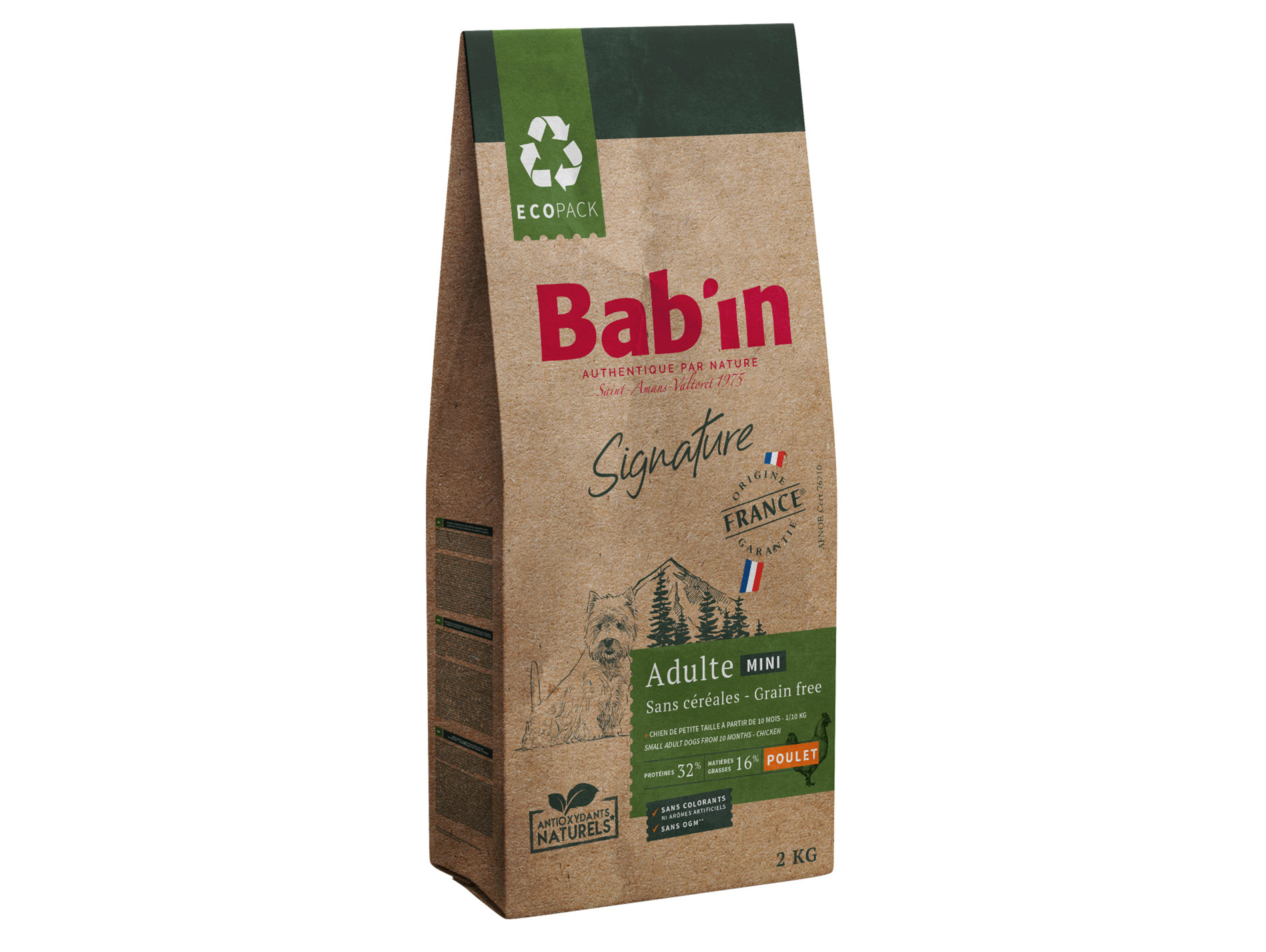 Croquettes chien mini adulte BAB'IN sans céréale poulet 2kg