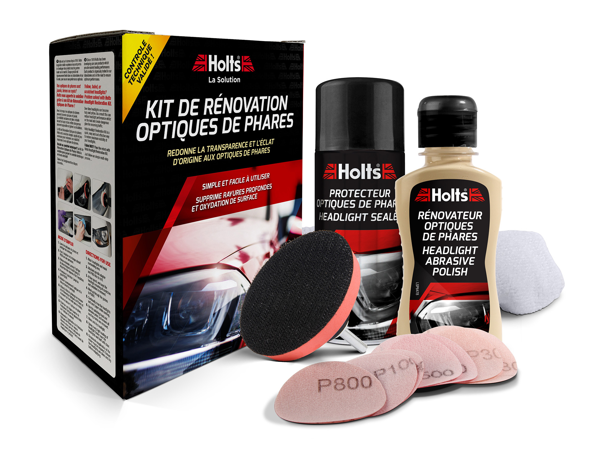 Kit rénovateur optiques de phares HOLTS