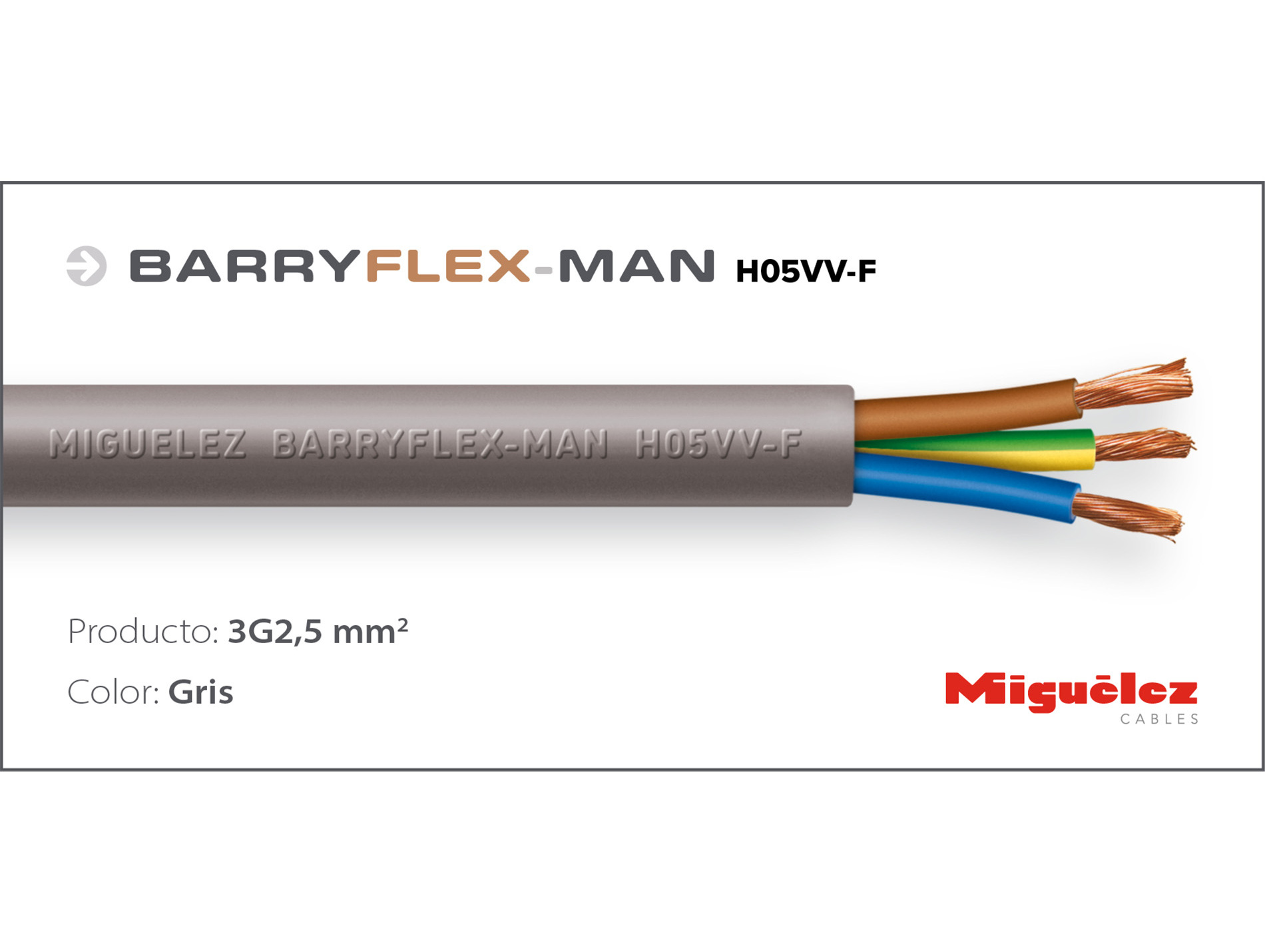 Câble électrique MIGUELEZ HO5VVF 3G2,5mm² 50m gris