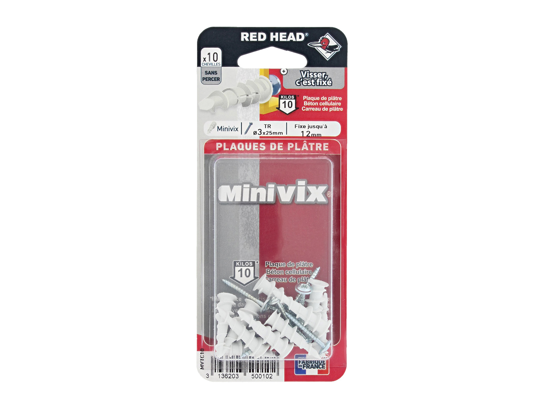 Chevilles autoforeuse avec vis RED HEAD Ø3mm L.25mm x10