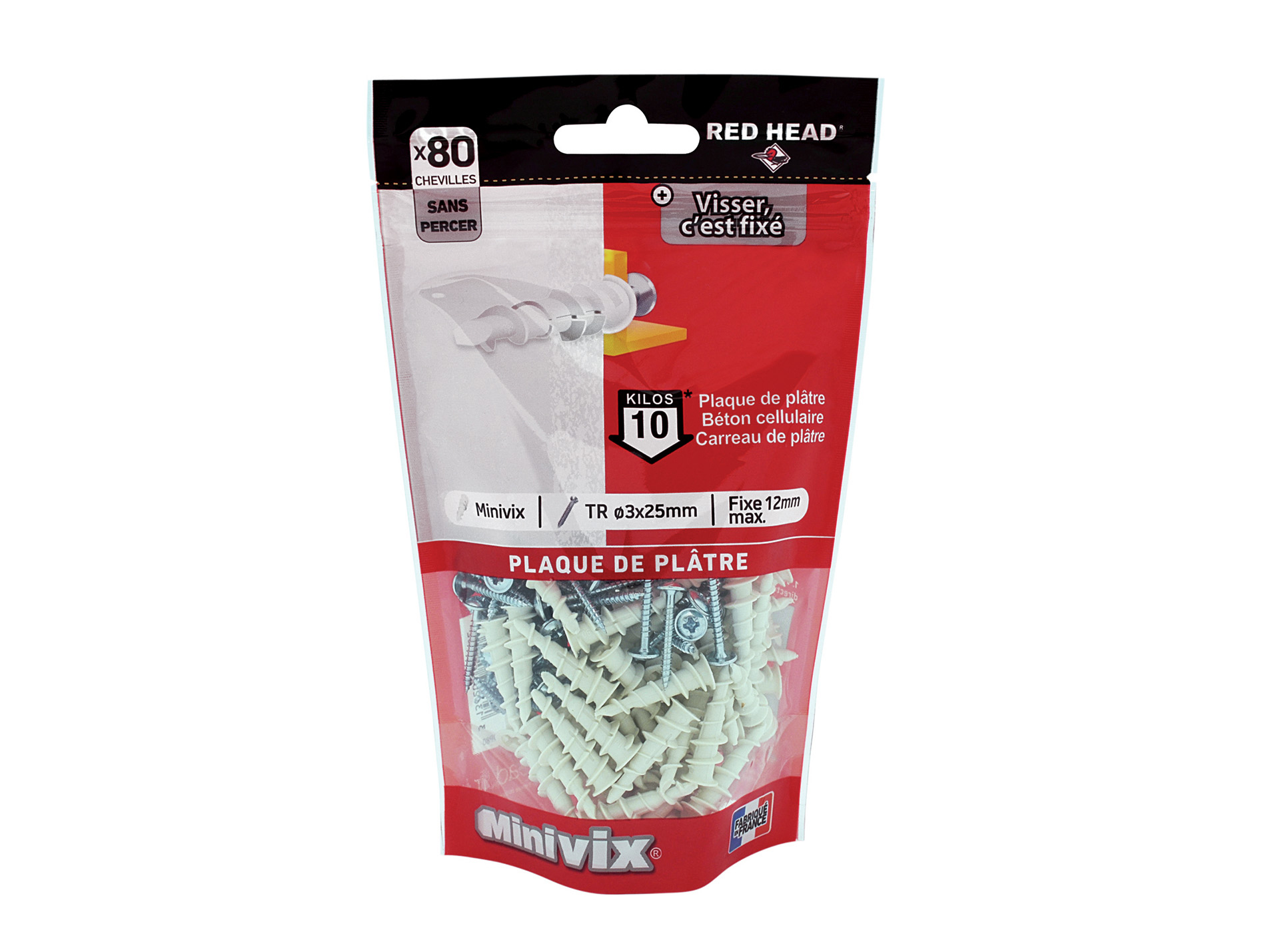 Cheville autoforeuse + vis TR RED HEAD Ø3mm L.25mm x80