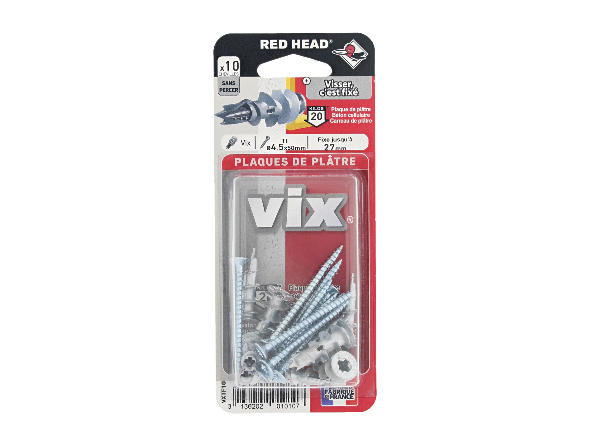 Chevilles autoforeuse avec vis RED HEAD Ø4,5mm L.50mm x10