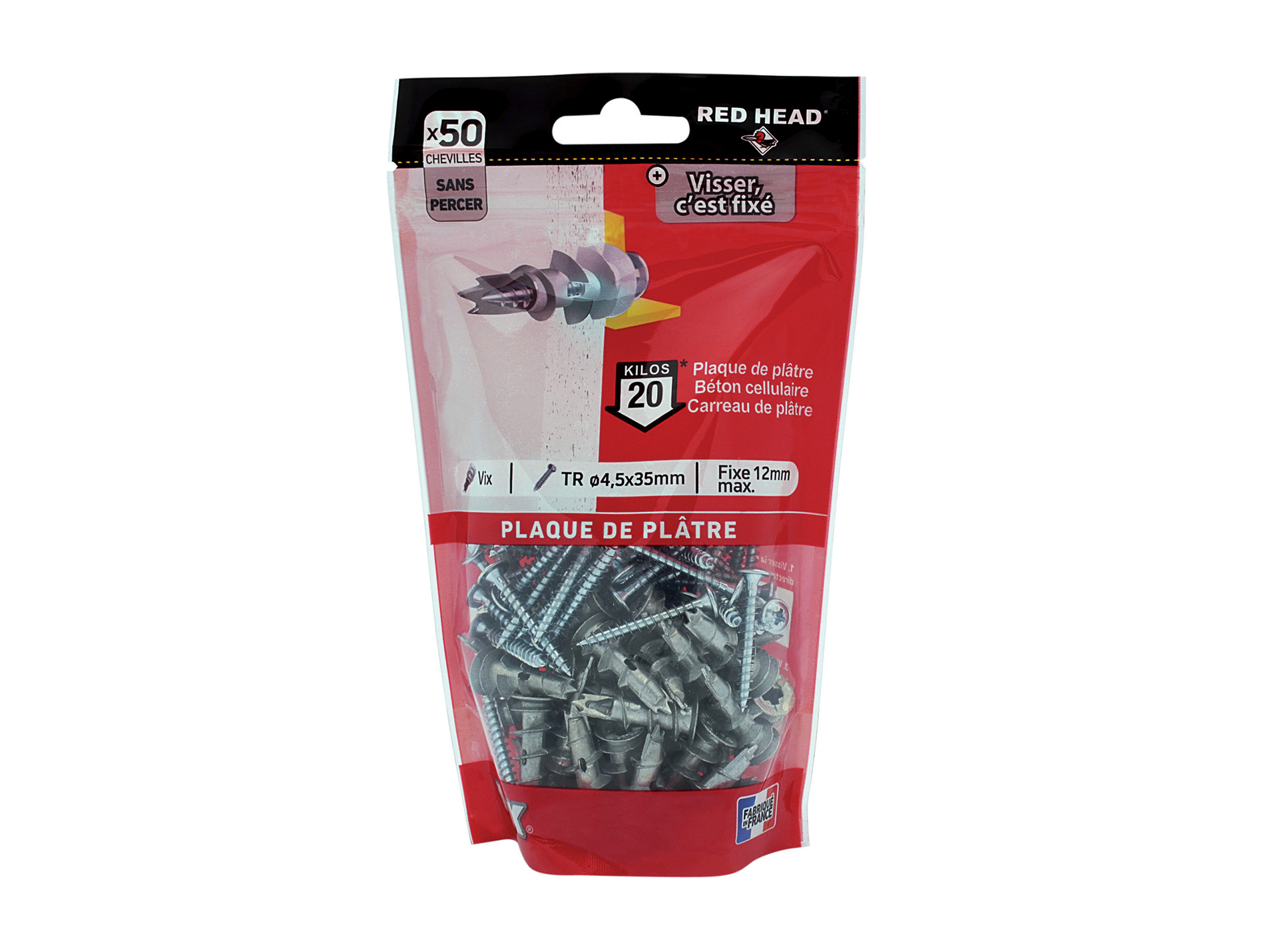 Chevilles autoforeuse avec vis RED HEAD Ø4,5mm L.35mm x50