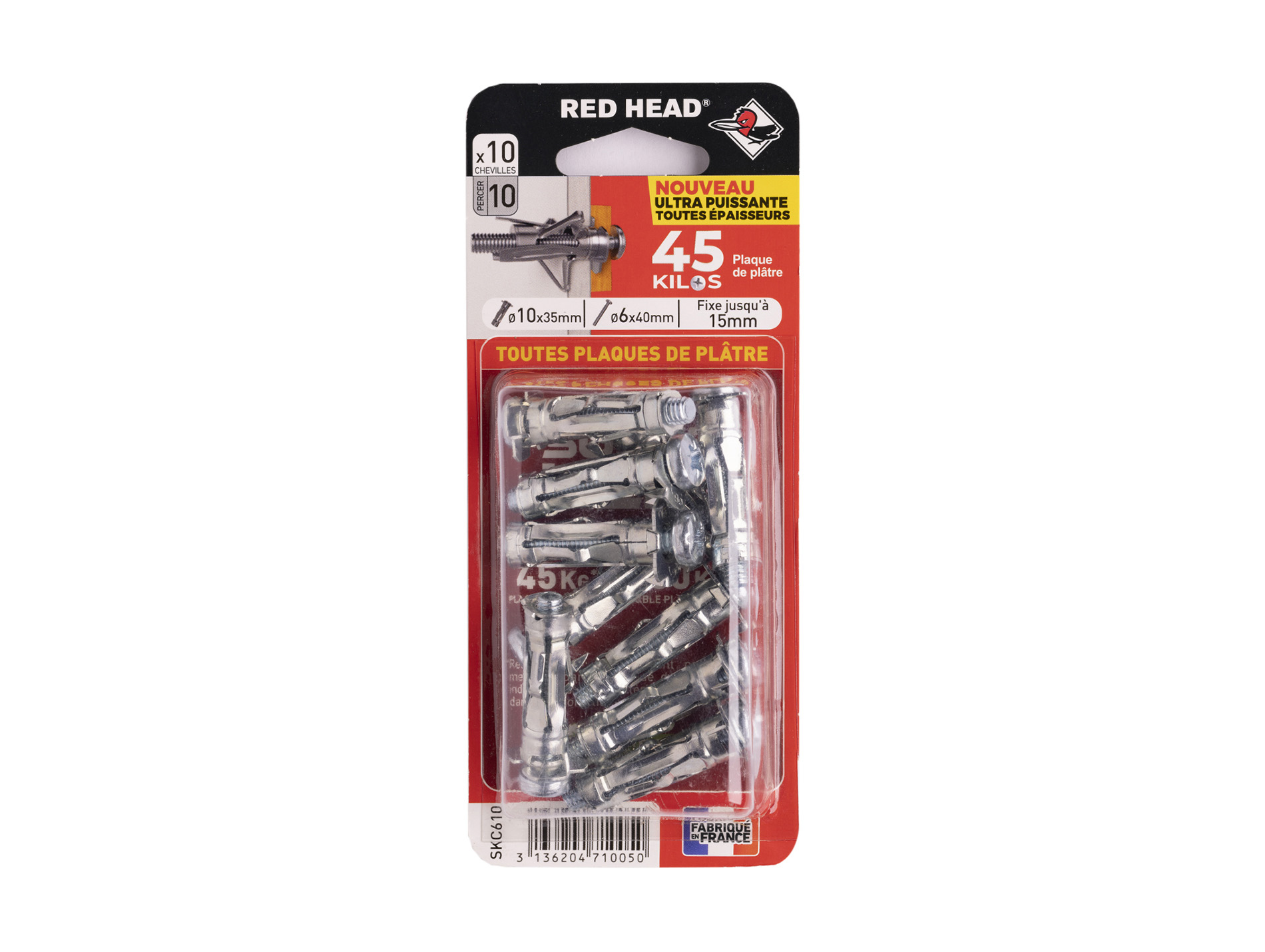 Chevilles à expansion avec vis TR Ø6mm RED HEAD Ø10mm L.35mm x10