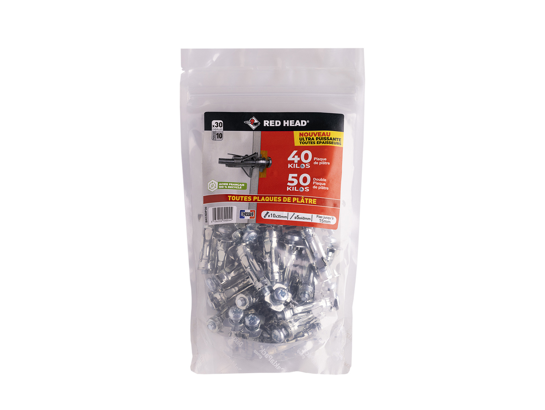 Chevilles à expansion avec vis TR Ø5mm RED HEAD Ø10mm L.35mm x30