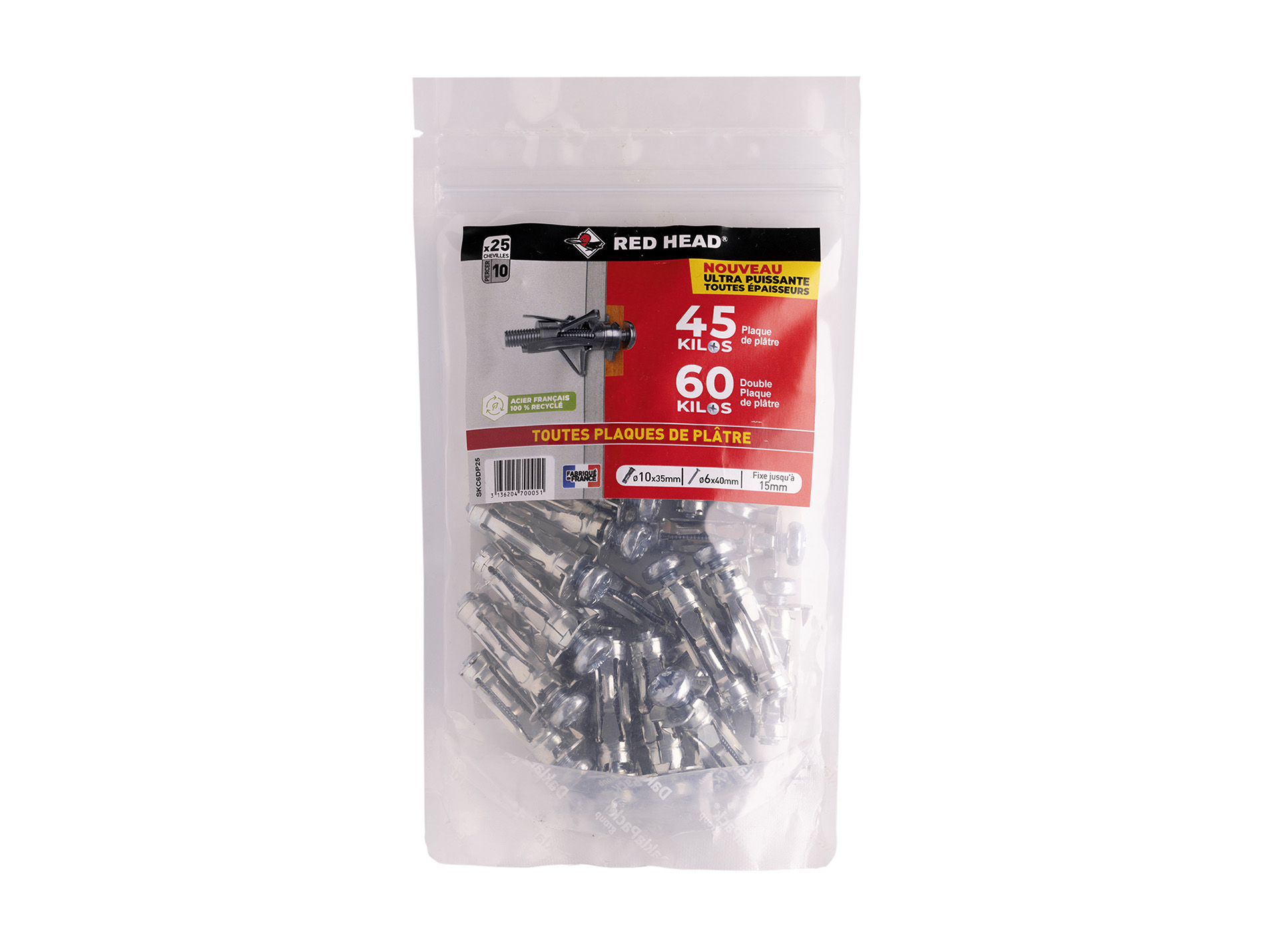 Chevilles à expansion avec vis TR Ø6mm RED HEAD Ø10mm L.35mm x25