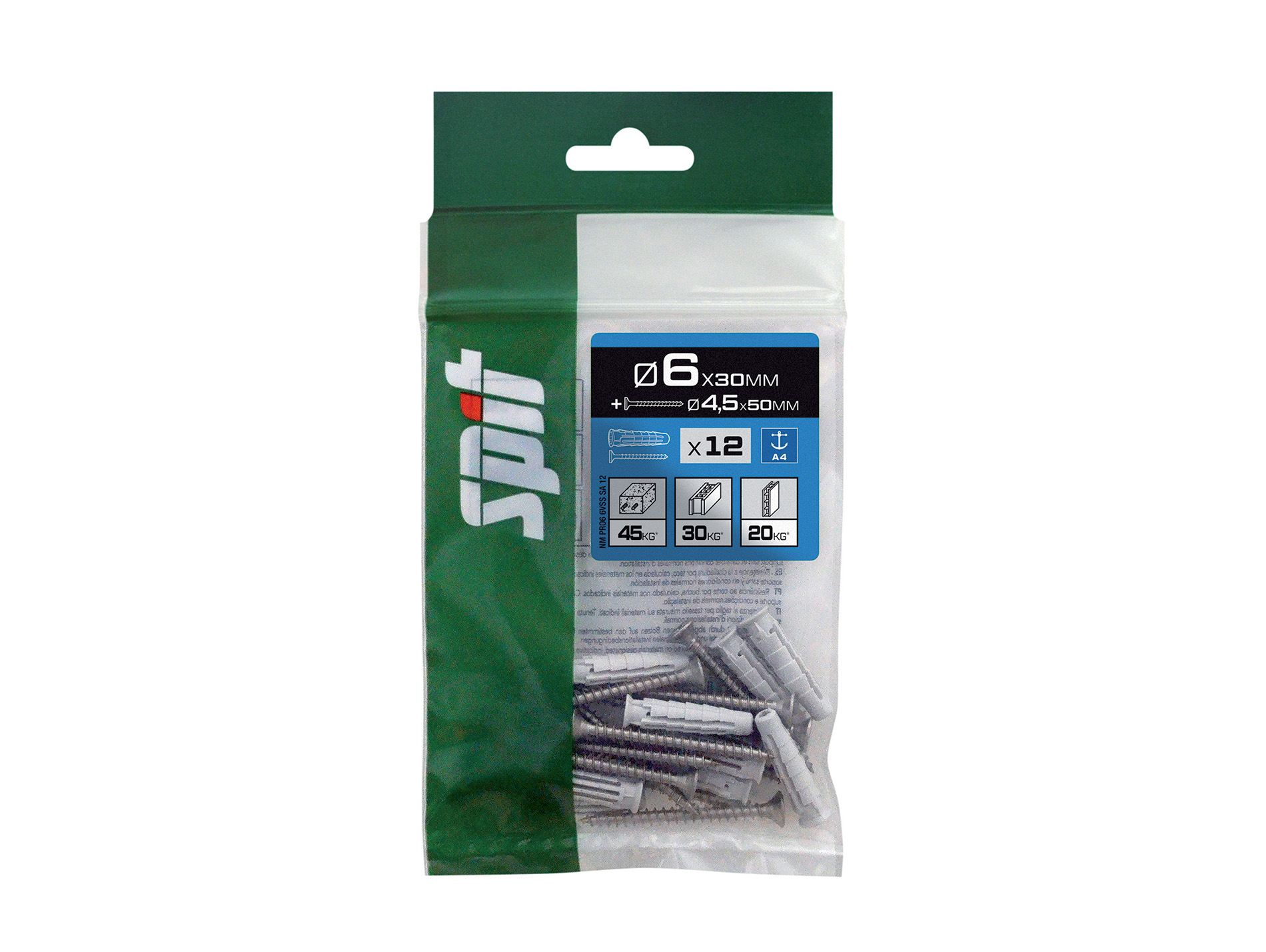 Chevilles universelles avec vis Ø4,5mm SPIT Ø6mm L.30mm x12