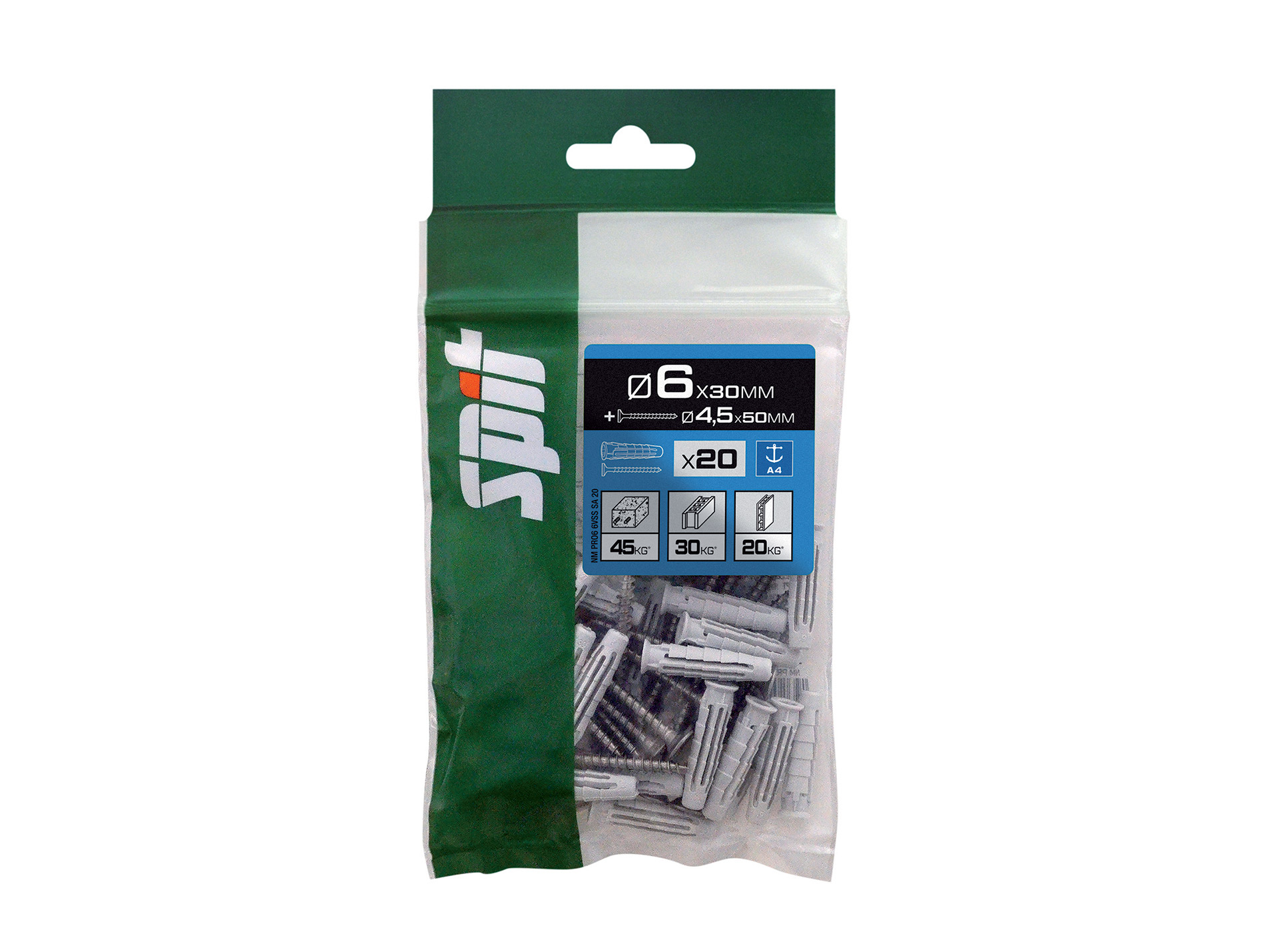 Chevilles universelles avec vis Ø4,5mm SPIT Ø6mm L.30mm x20