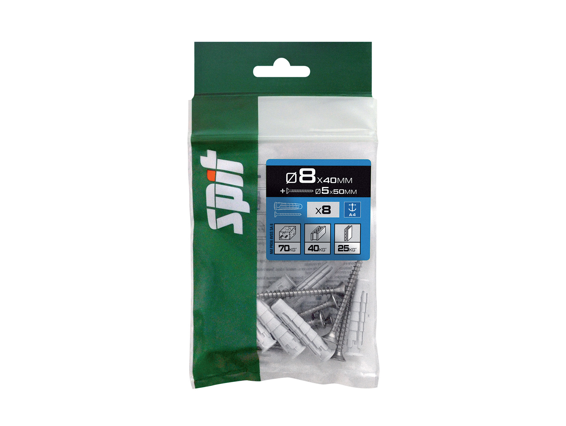 Chevilles nylon universelles avec vis Ø5mm SPIT Ø8mm L.40mm x8