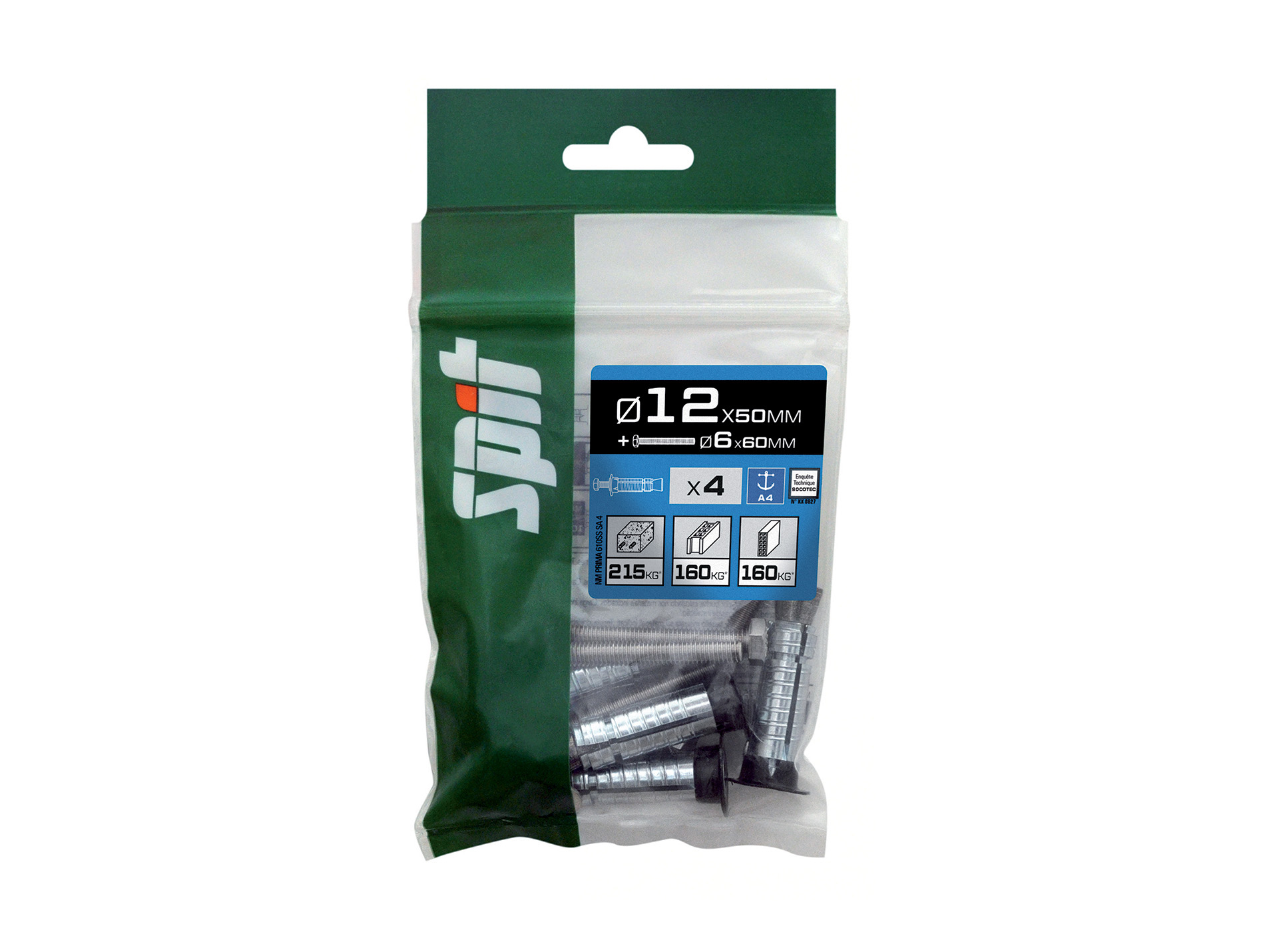 Chevilles à expansion avec vis TH Ø6mm SPIT Ø12mm L.50mm x4