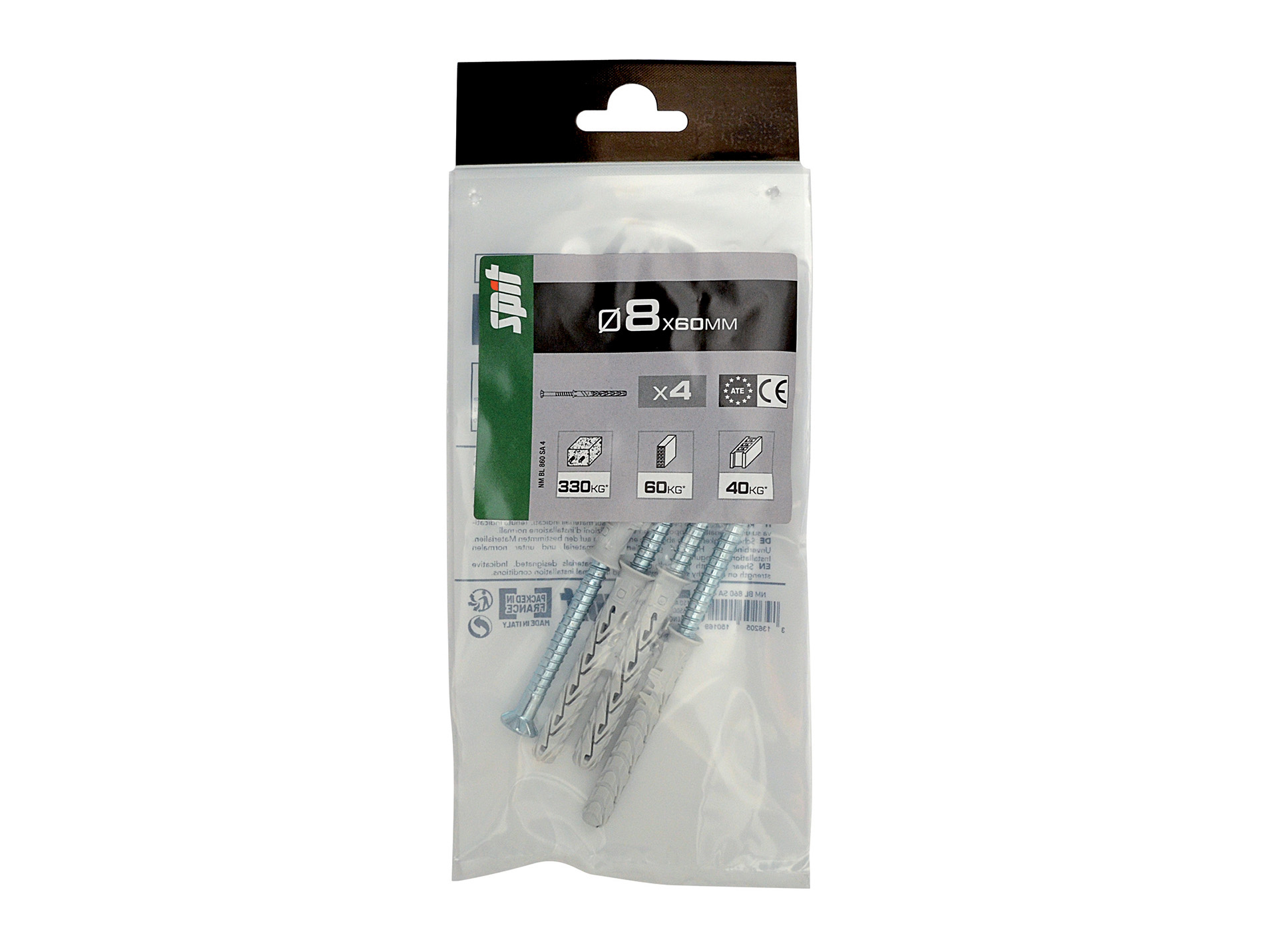 Chevilles traversantes avec vis TF SPIT Ø8mm L.60mm x4