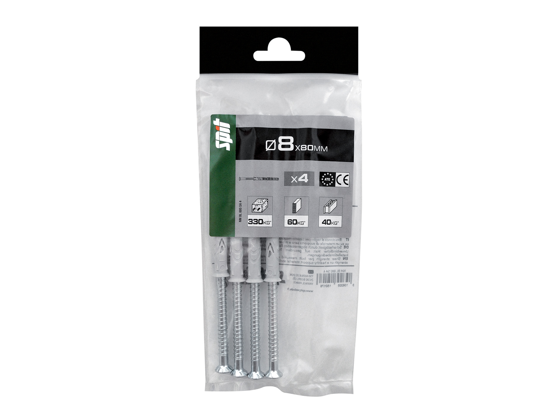 Chevilles traversantes avec vis TF SPIT Ø8mm L.80mm x4