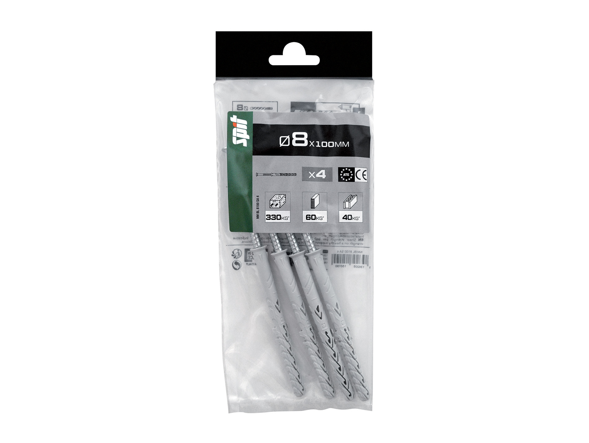 Chevilles traversantes avec vis TF SPIT Ø8mm L.100mm x4