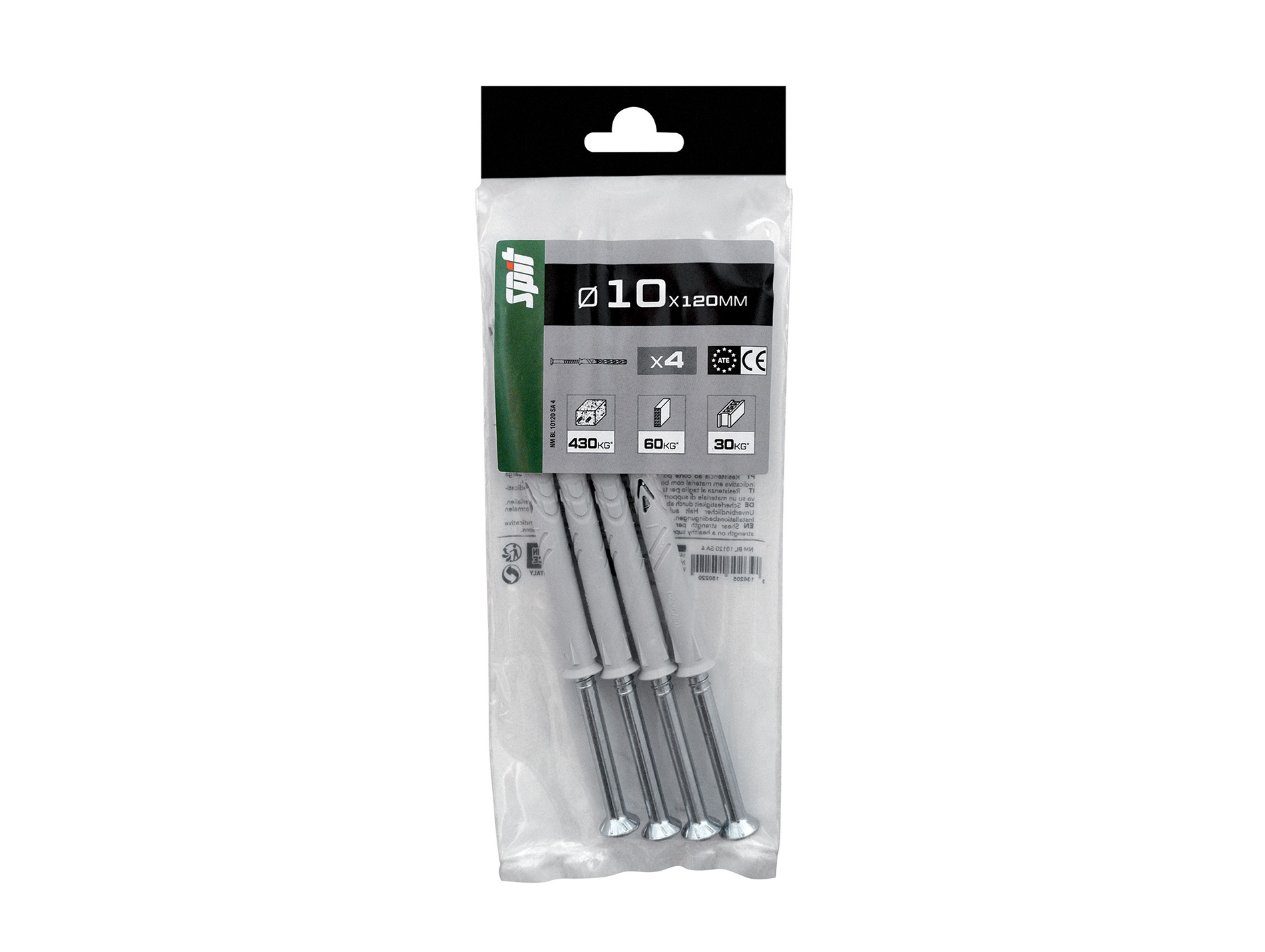 Chevilles traversantes avec vis TF SPIT Ø10mm L.120mm x4