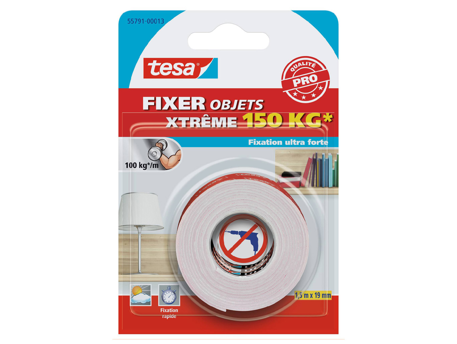 Adhésif TESA Fixer double face extrême 150kg l.19mm x L.1,5m