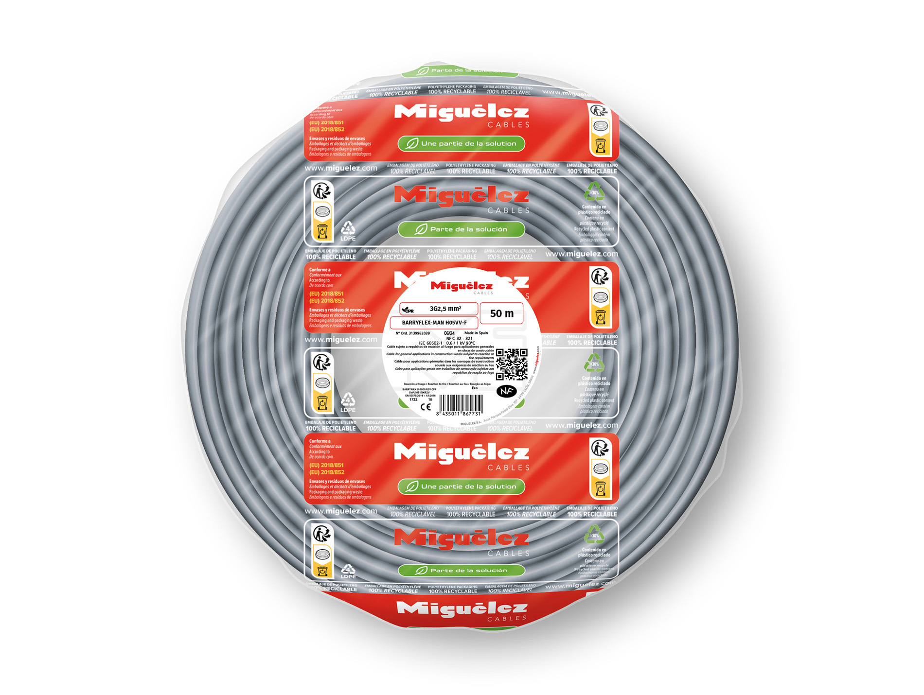 Câble électrique MIGUELEZ HO5VVF 3G2,5mm² 50m gris
