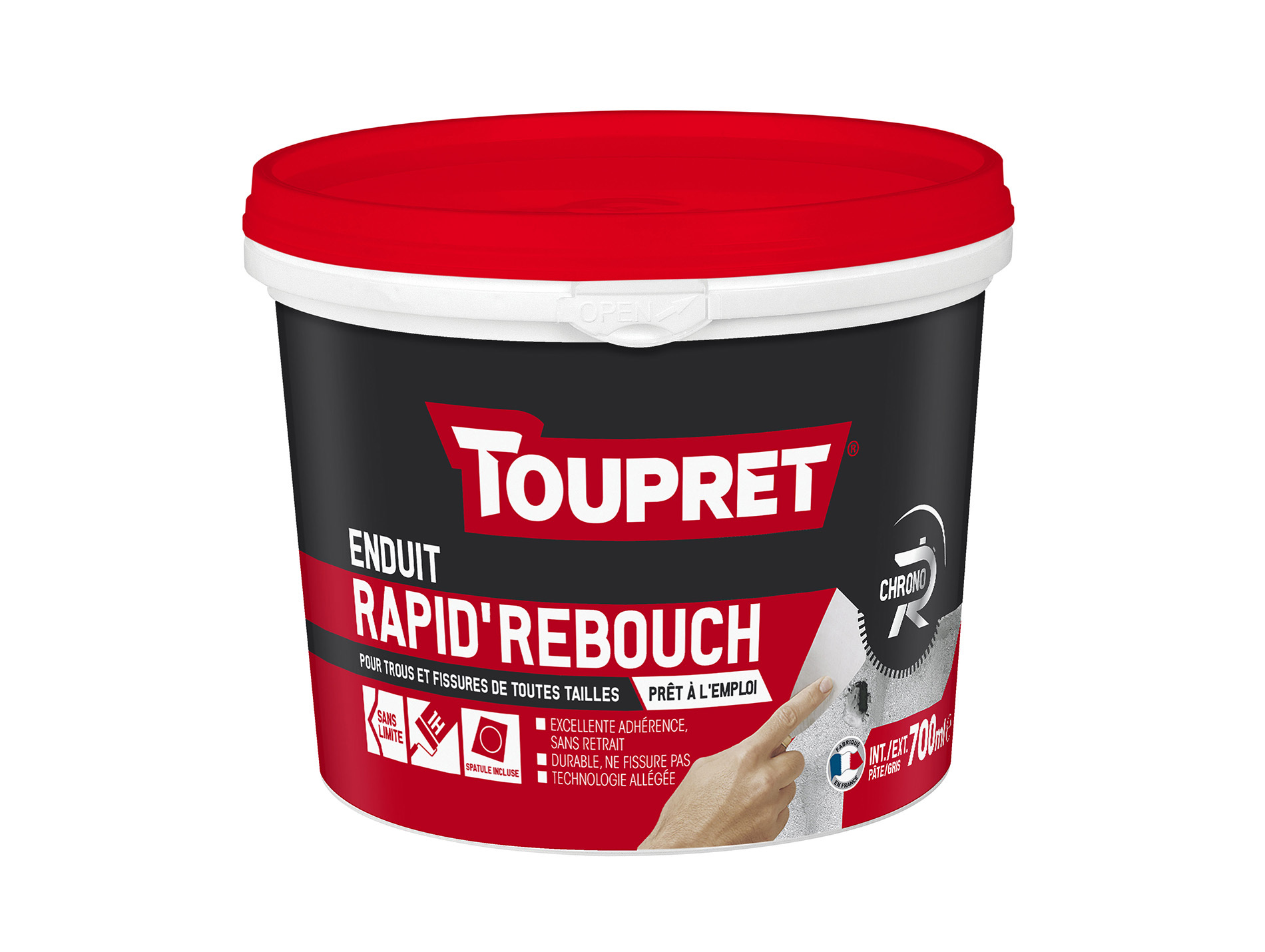Enduit rapid'rebouch allégé gris TOUPRET en pâte 700ml