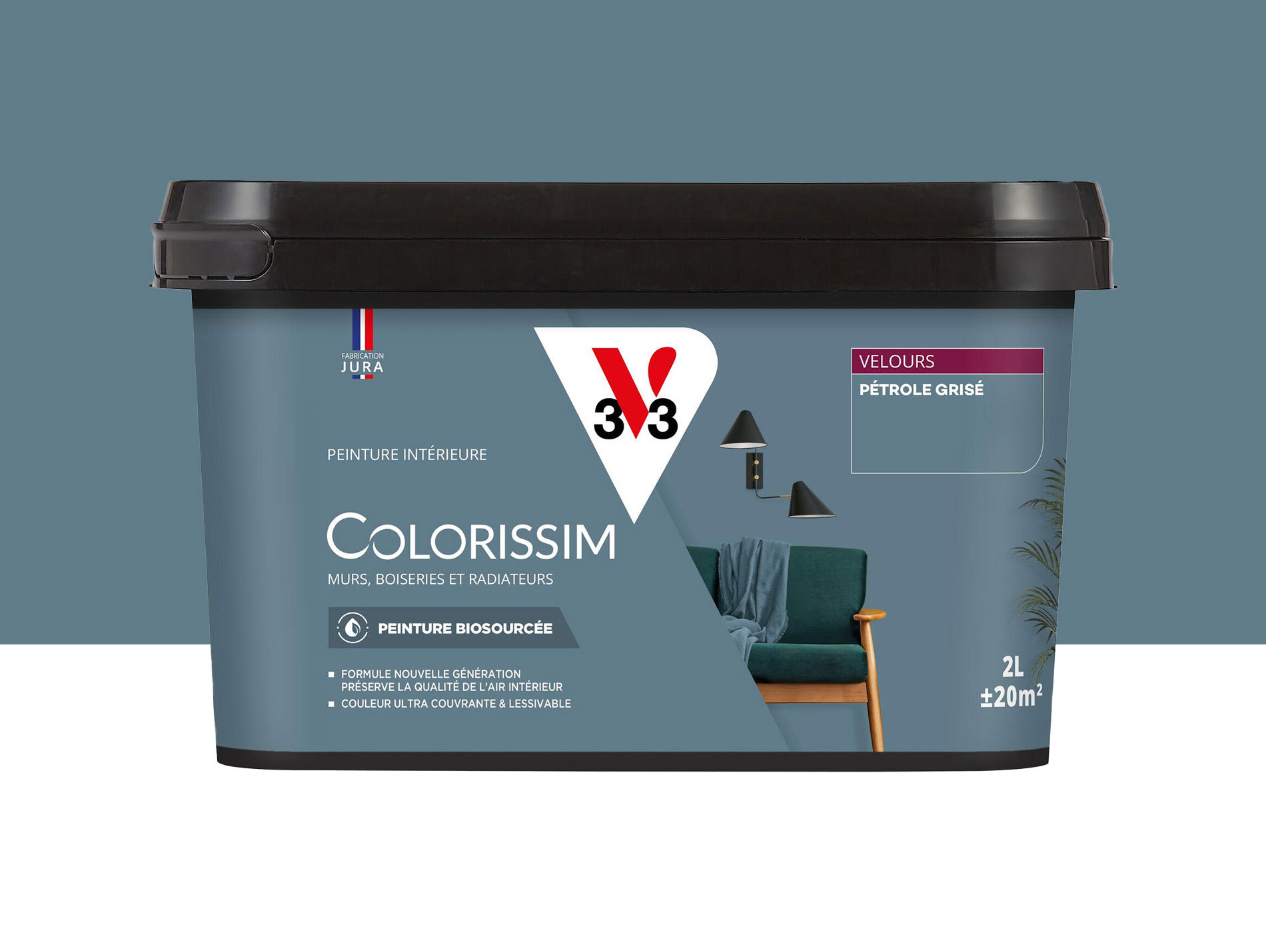 Peinture de décoration Colorissim V33 Pétrole grisé velours 2L