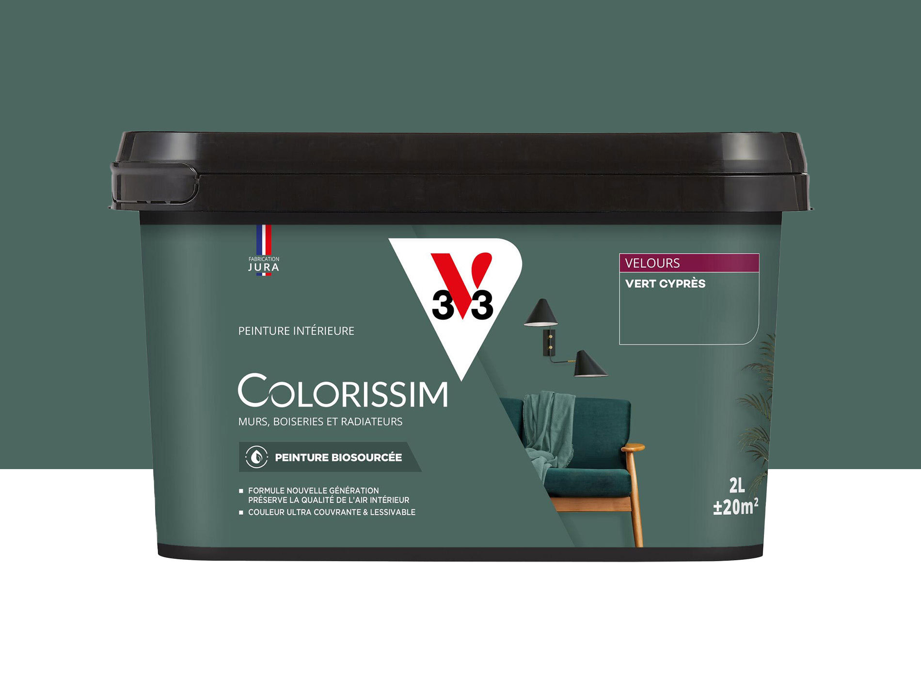 Peinture de décoration Colorissim V33 Vert cyprès velours 2L