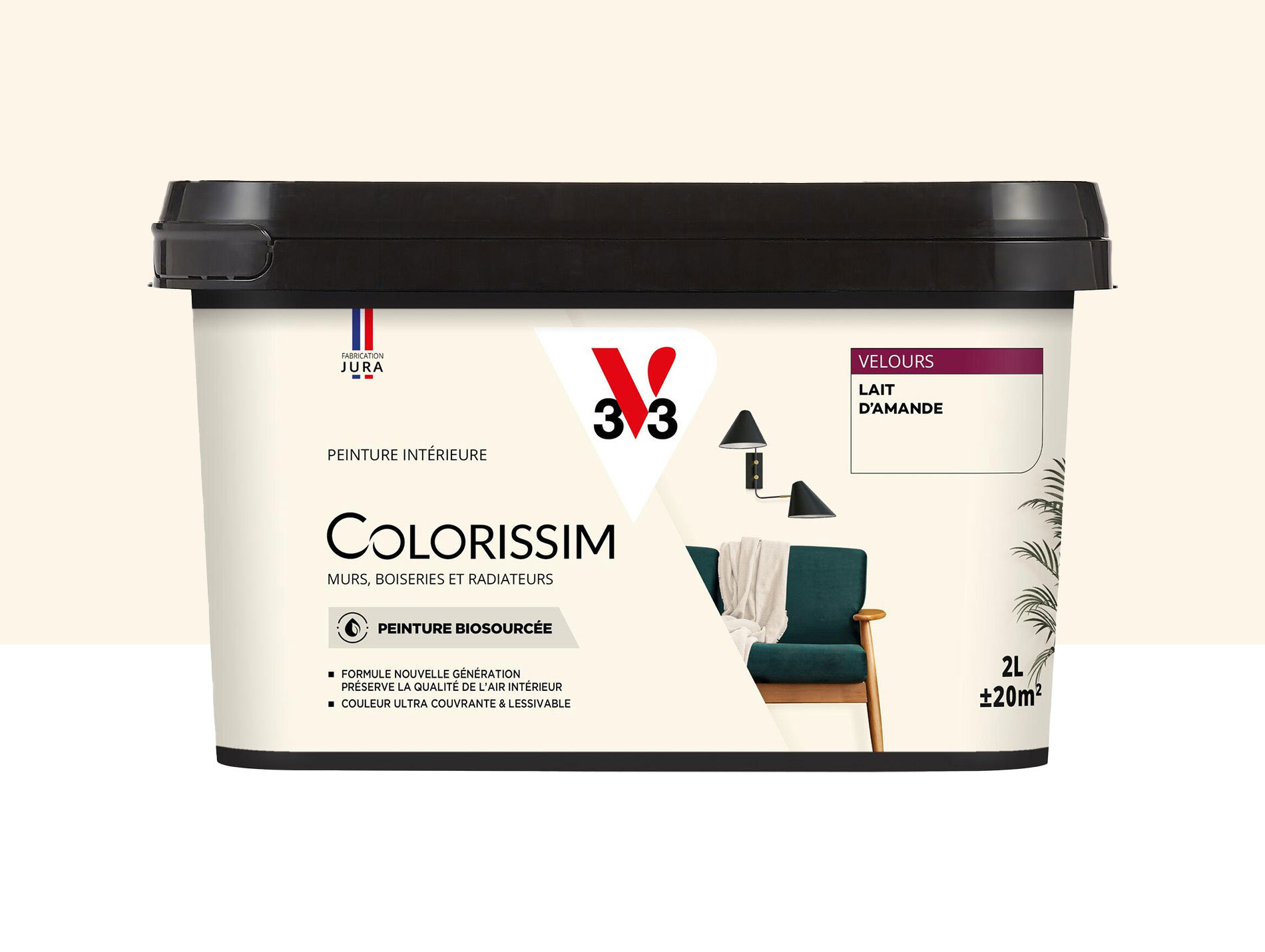 Peinture de décoration Colorissim V33 Lait d'amande velours 2L