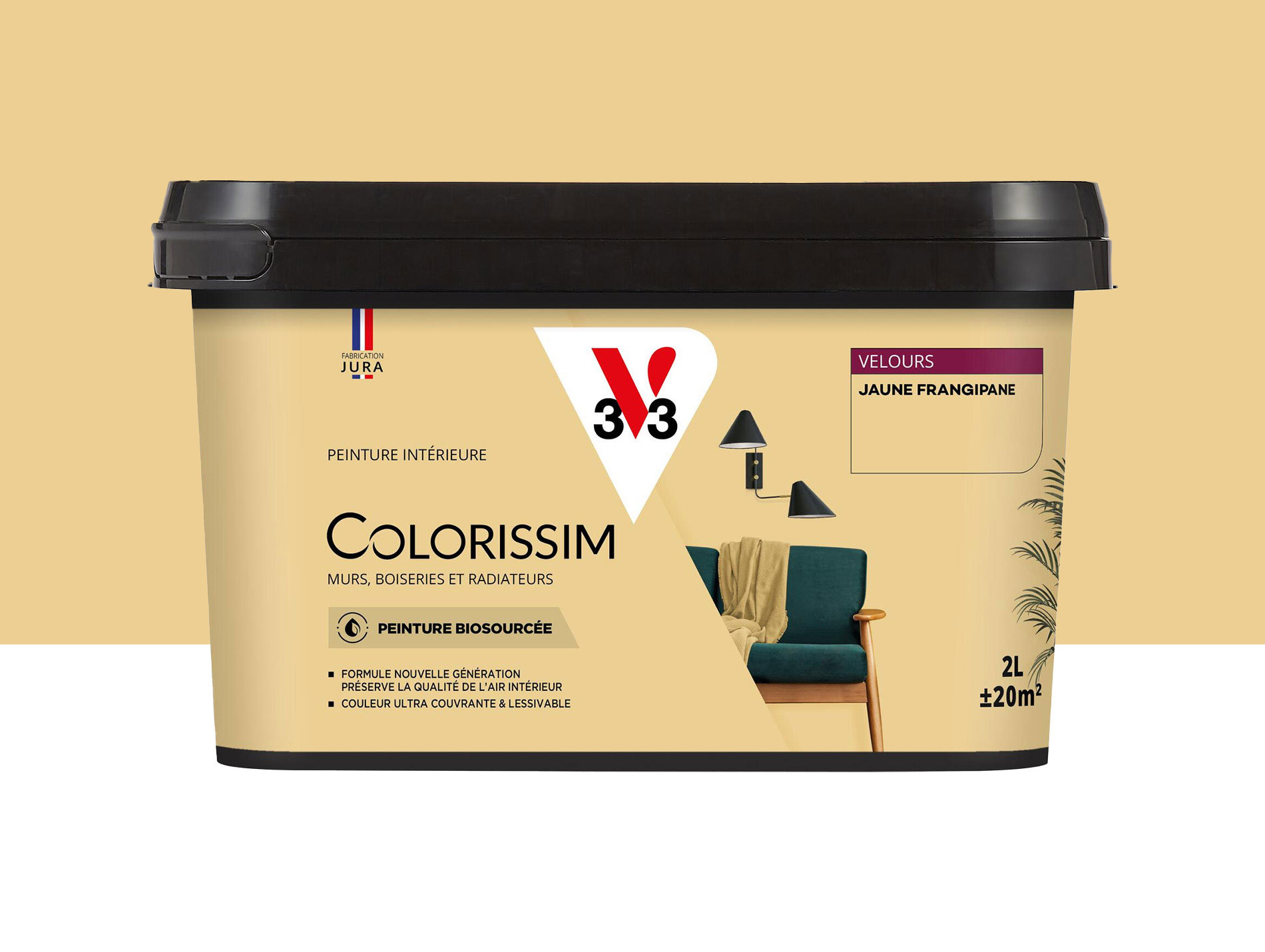 Peinture de décoration Colorissim V33 Jaune frangipane velours 2L