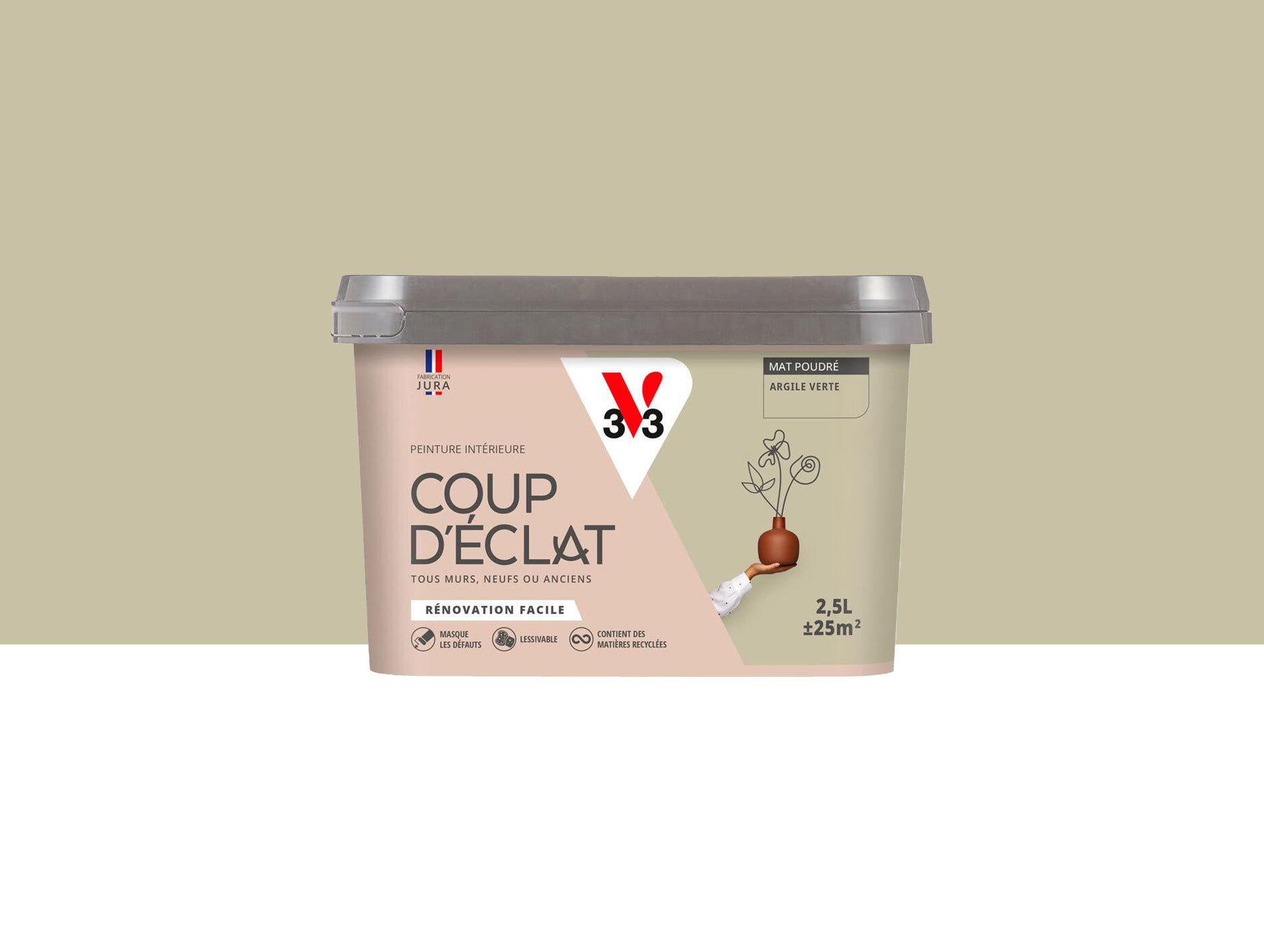 Peinture de décoration Coup d'éclat V33 Argile verte 2,5L