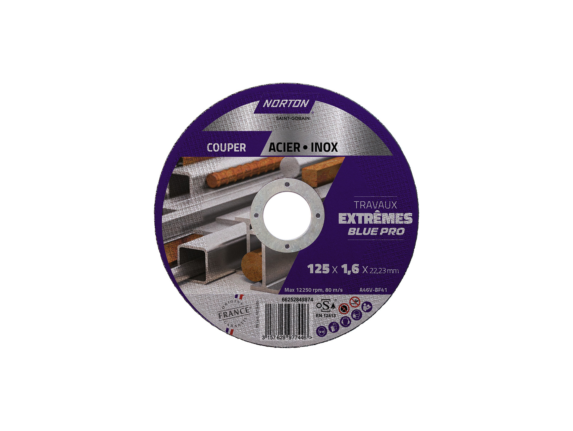 Disque à tronçonner NORTON plat extrême métal/inox NORTON Ø125mm