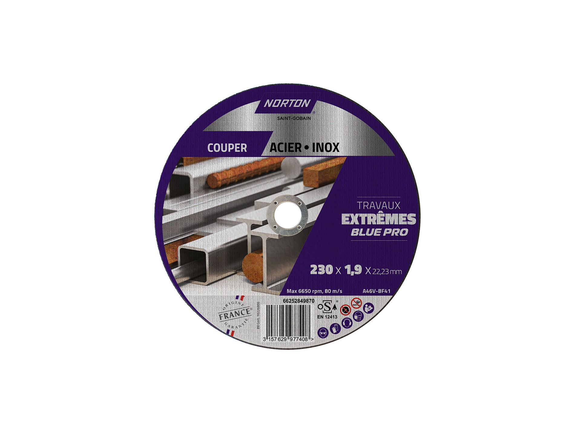 Disque à tronçonner NORTON plat extrême métal/inox Ø230mm
