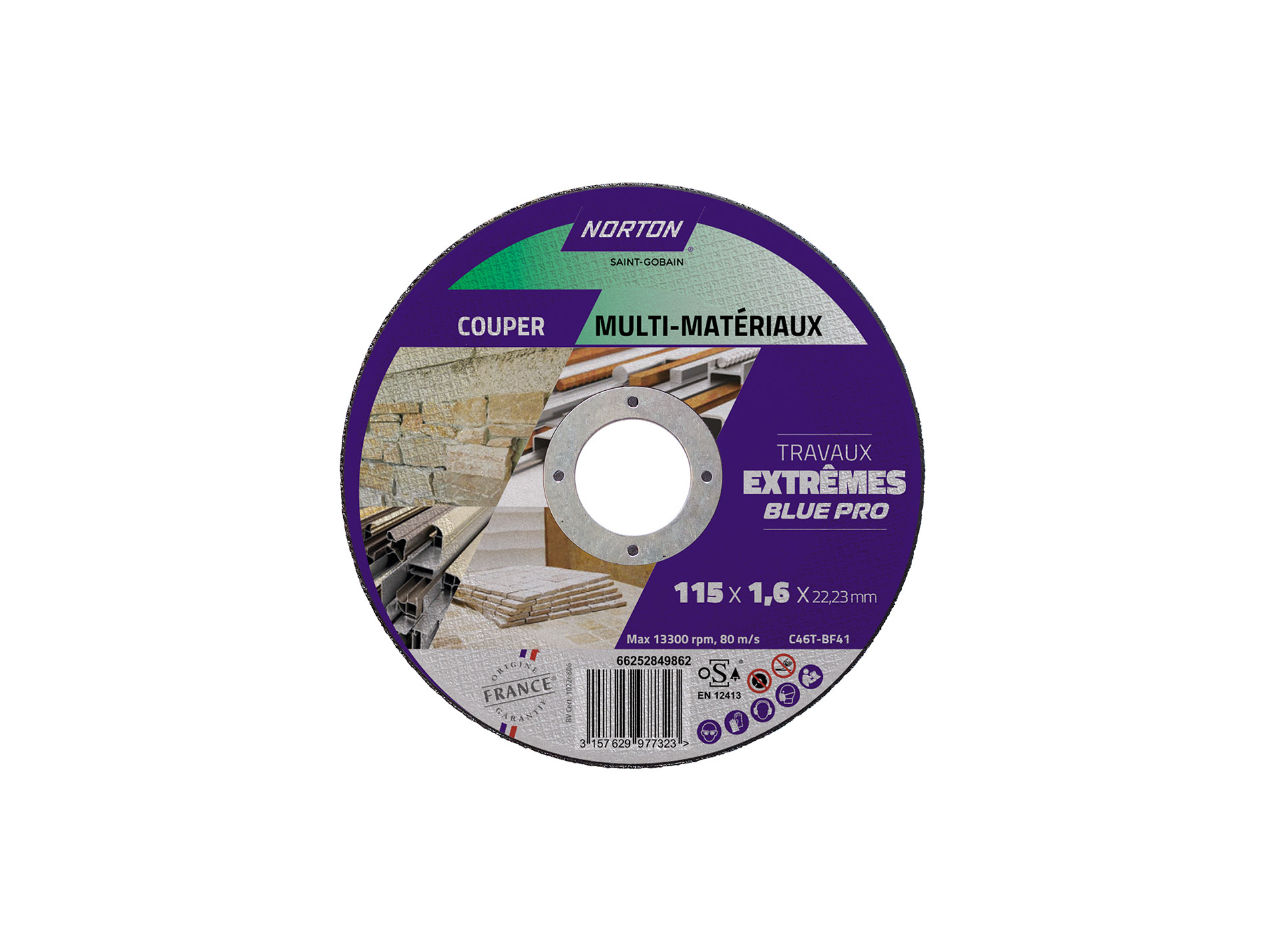 Disque à tronçonner NORTON plat extrême tous matériaux Ø115mm