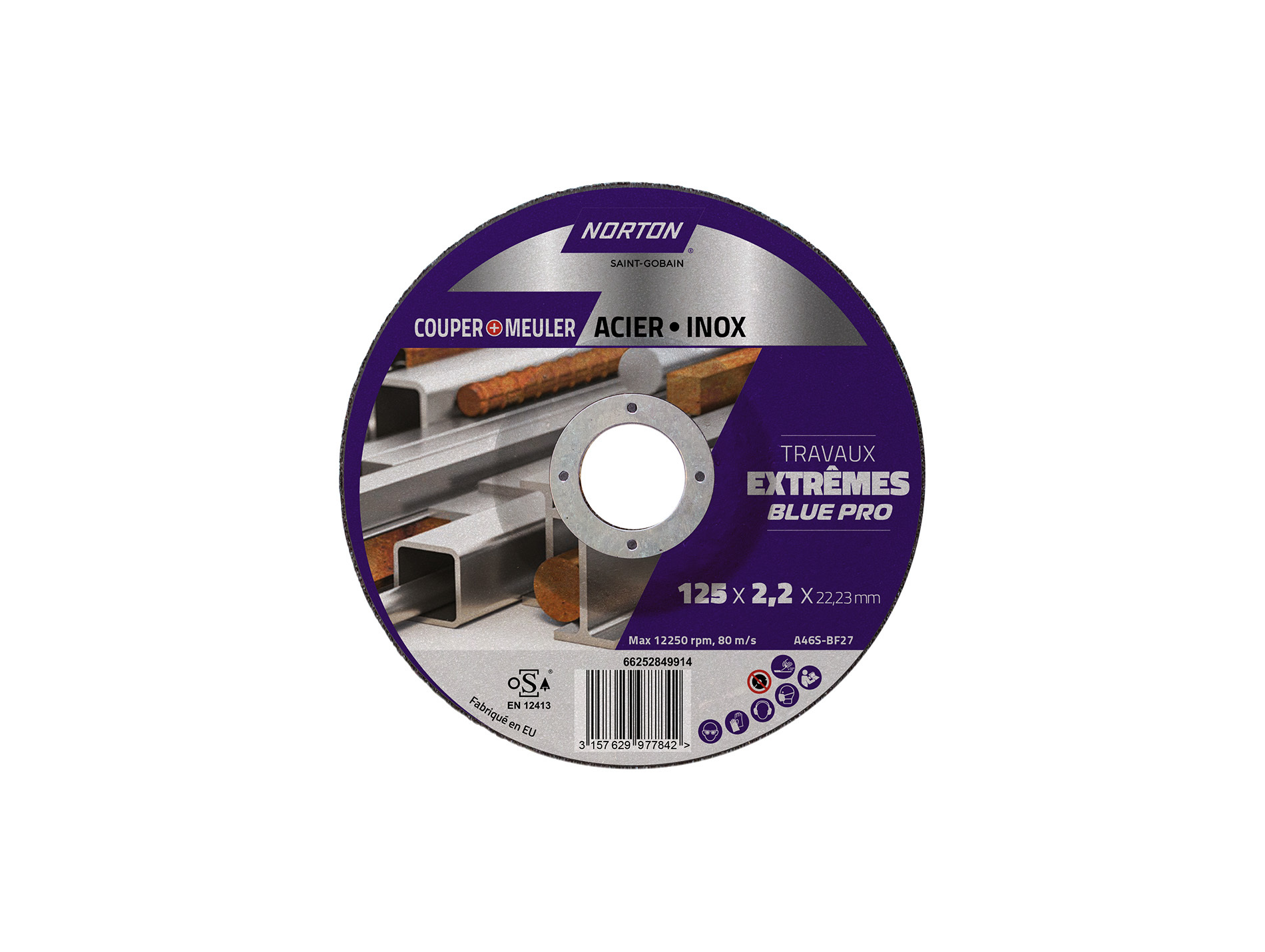 Disque à tronçonner NORTON extrême acier/inox Ø125mm