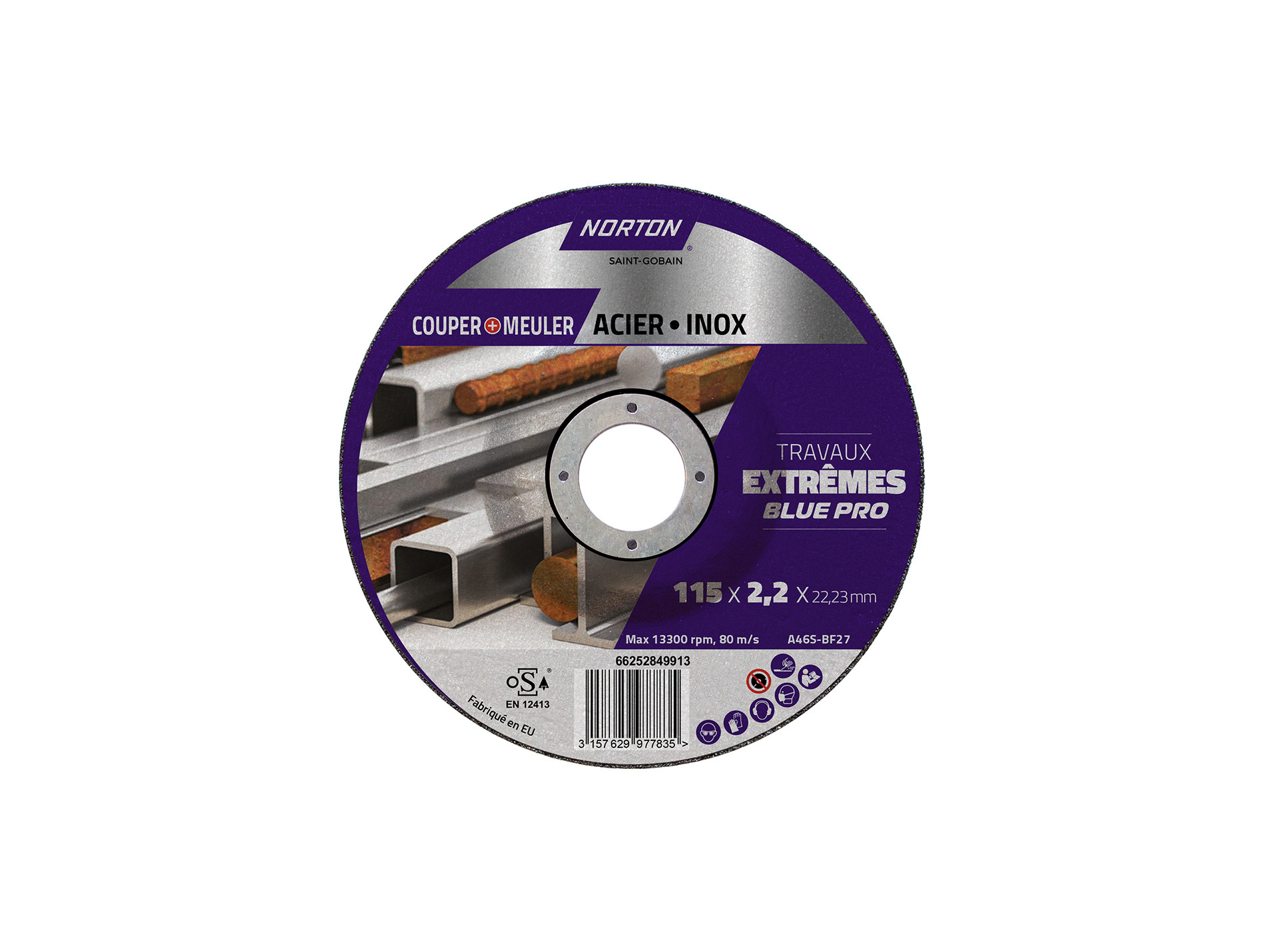 Disque à tronçonner NORTON extrême acier inox Ø115mm