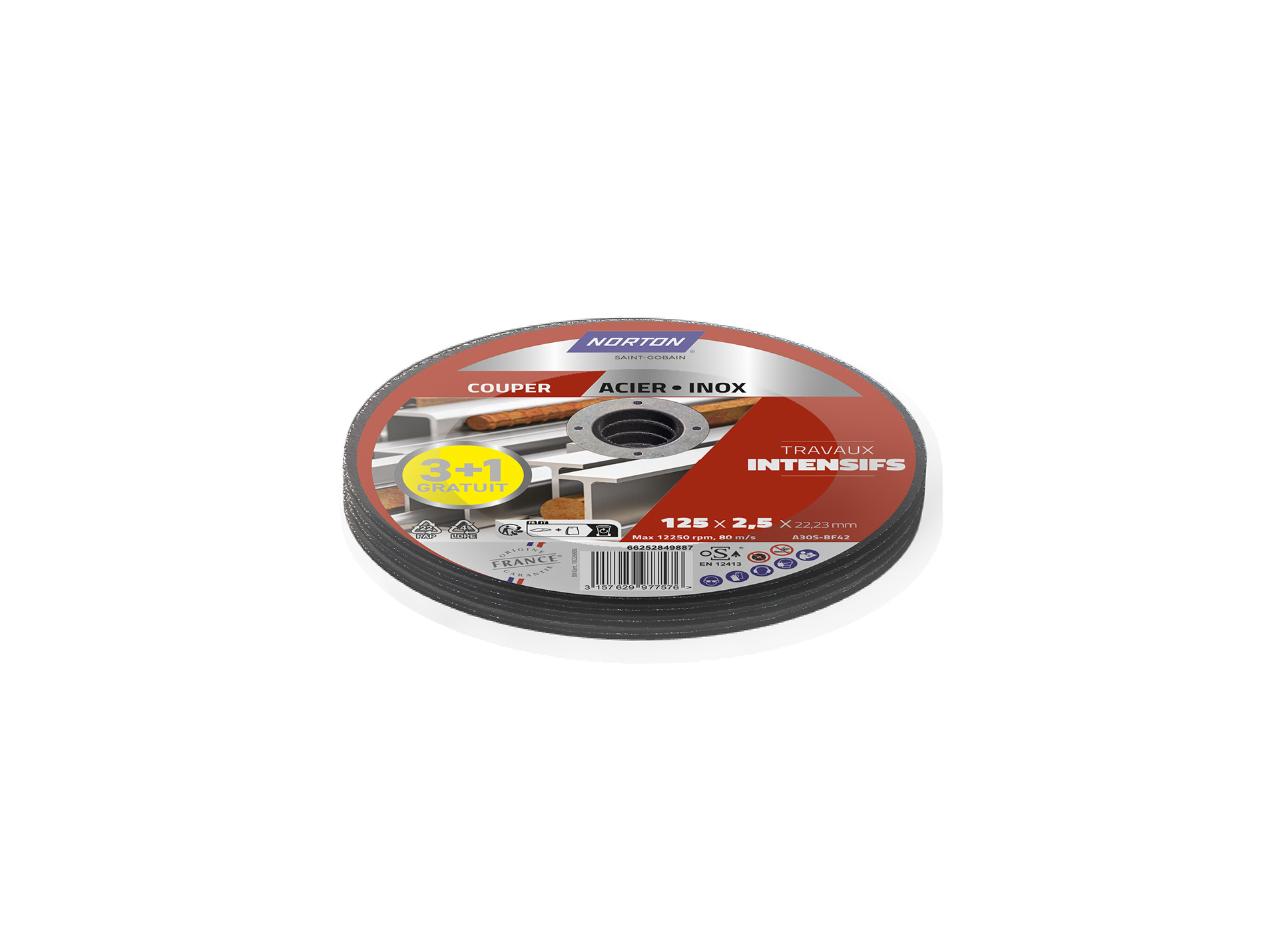 Disque à tronçonner métal intensif NORTON Ø125mm 3+1