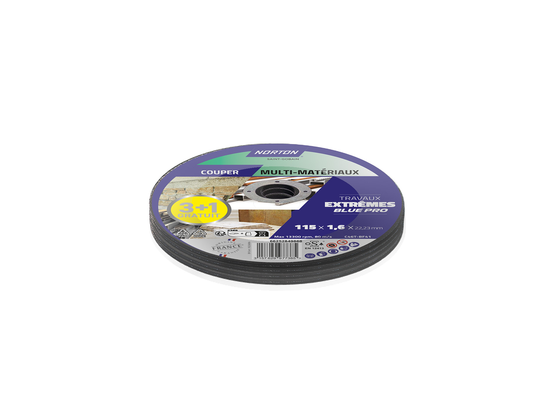 Disque à tronçonner multicoupe NORTON Ø115mm 3+1
