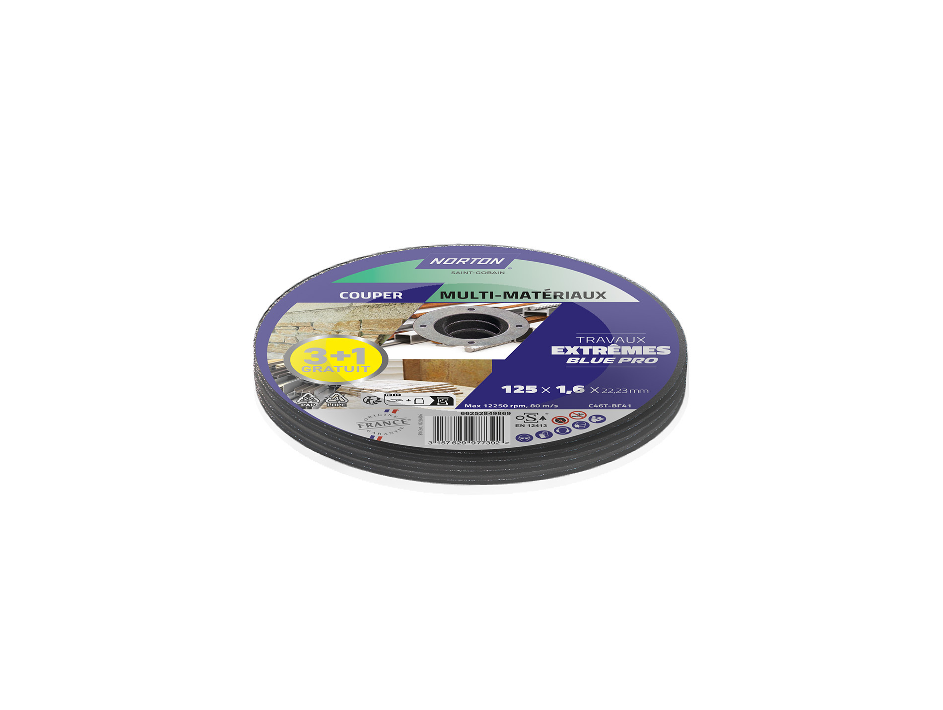 Disque à tronçonner multicoupe NORTON Ø125mm 3+1