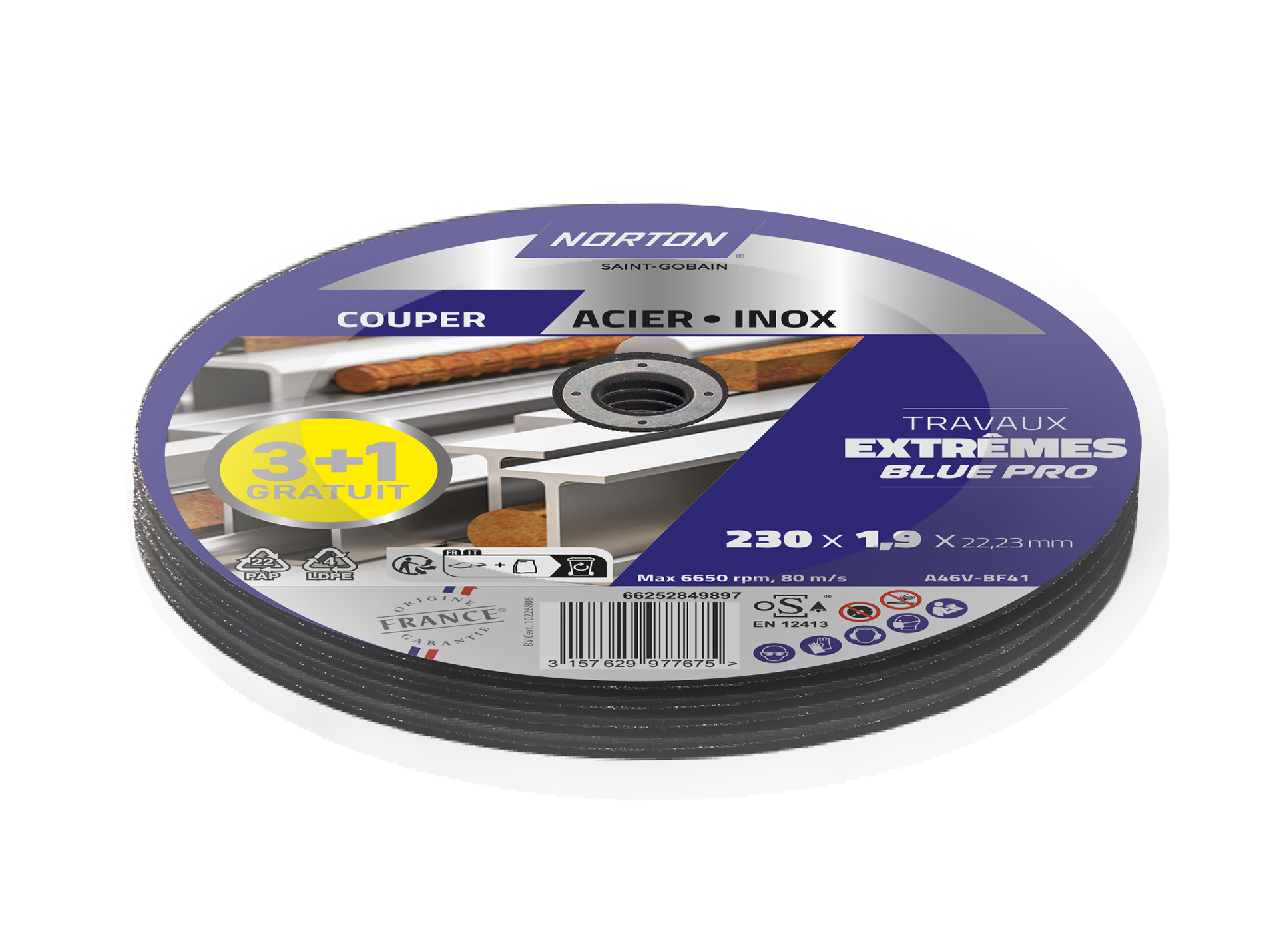 Disque à tronçonner métal Ø230mm NORTON x4