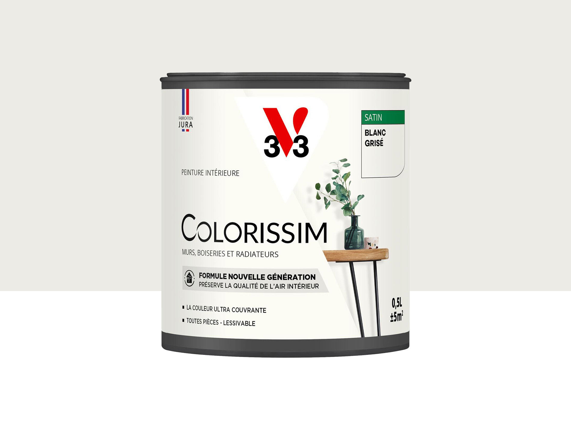 Peinture de décoration Colorissim V33 Blanc grisé satiné 500ml