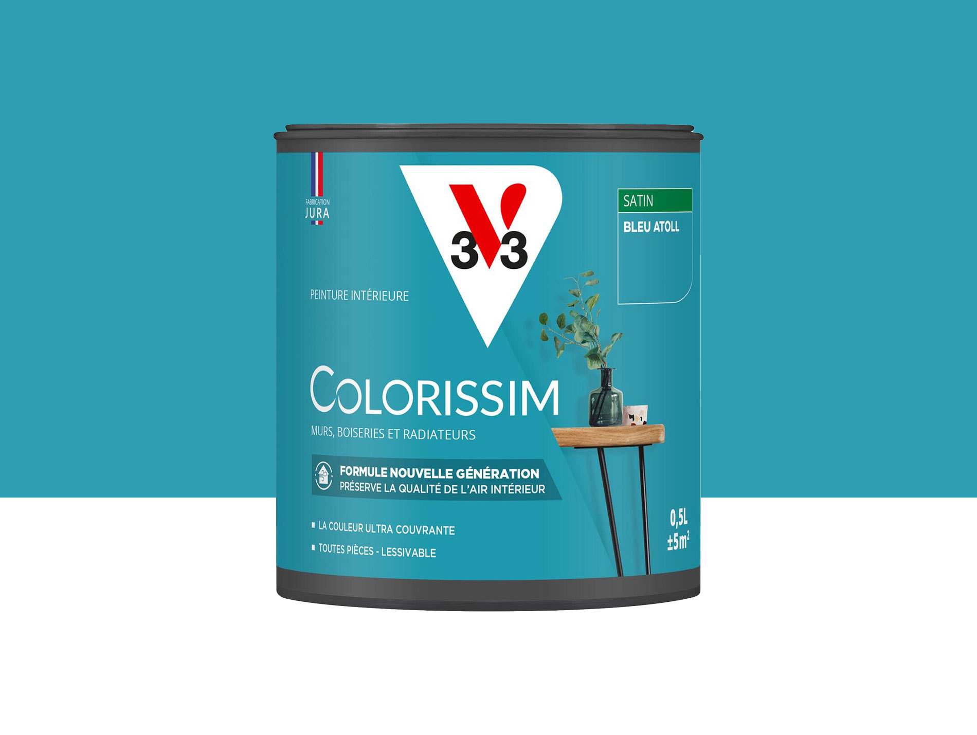 Peinture de décoration Colorissim V33 Bleu atoll satiné 500ml