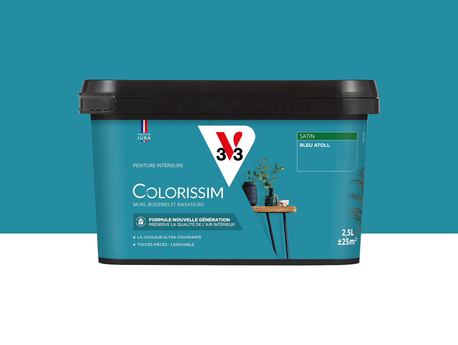 Peinture de décoration Colorissim V33 Bleu atoll satiné 2,5L