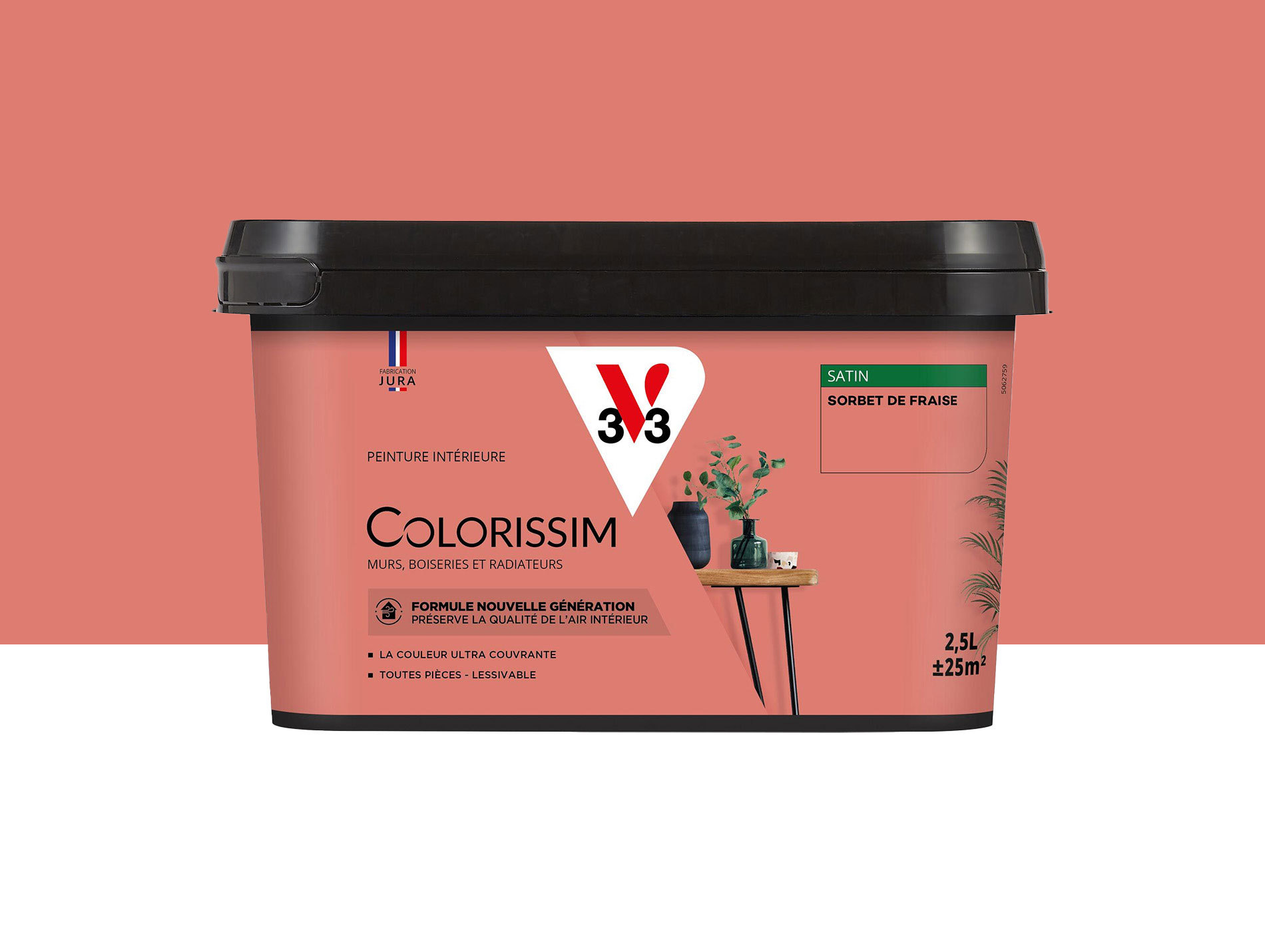 Peinture de décoration Colorissim V33 Sorbet de fraise satiné 2,5L