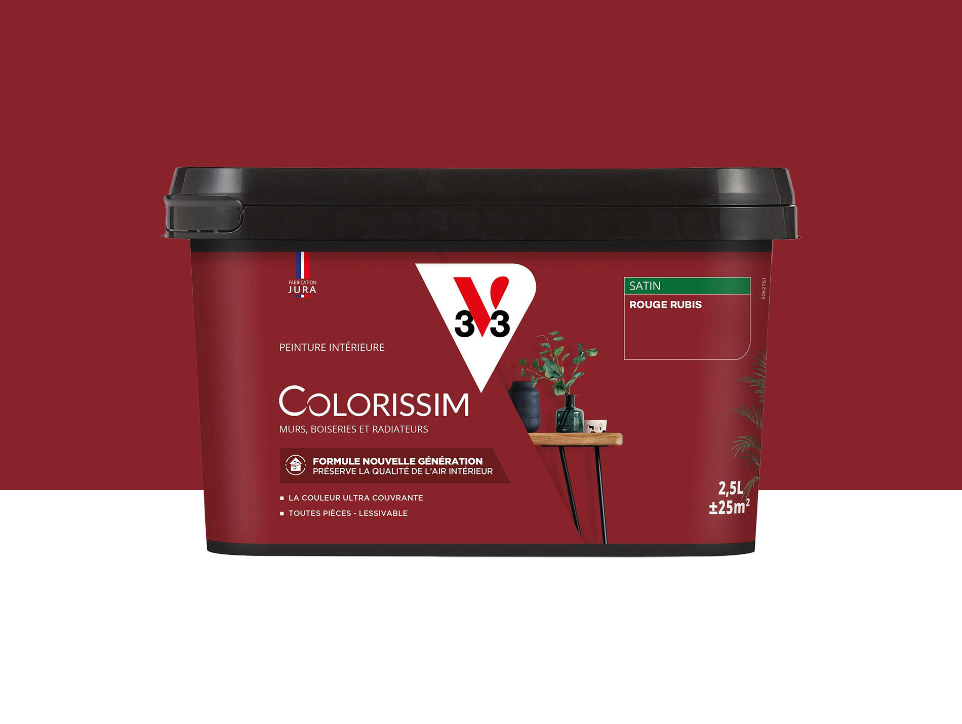Peinture de décoration Colorissim V33 Rouge rubis satiné 2,5L