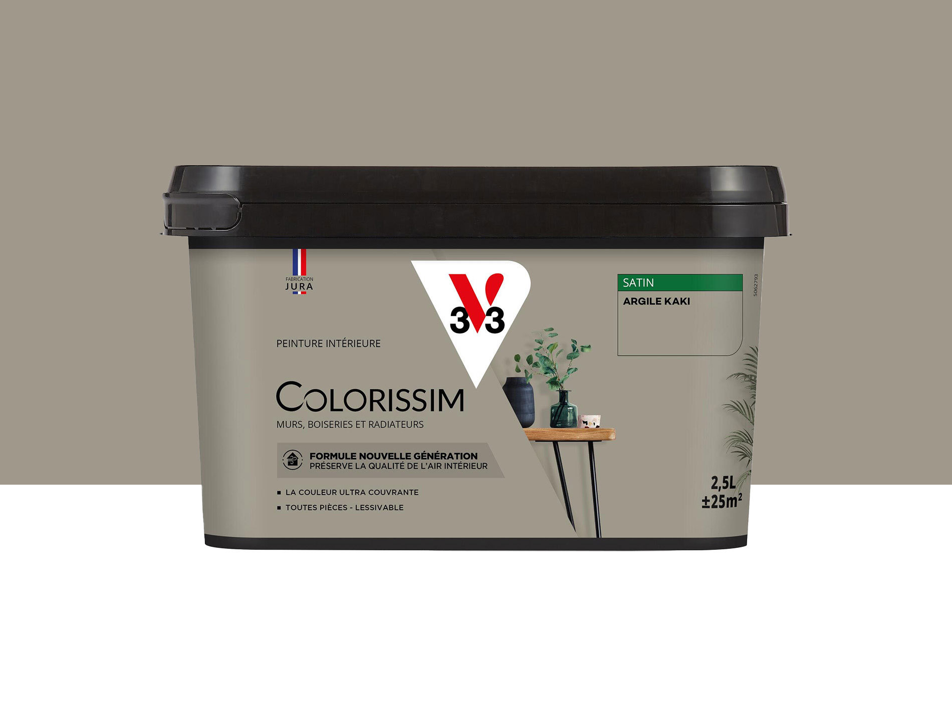 Peinture de décoration Colorissim V33 Argile kaki satiné 2,5L
