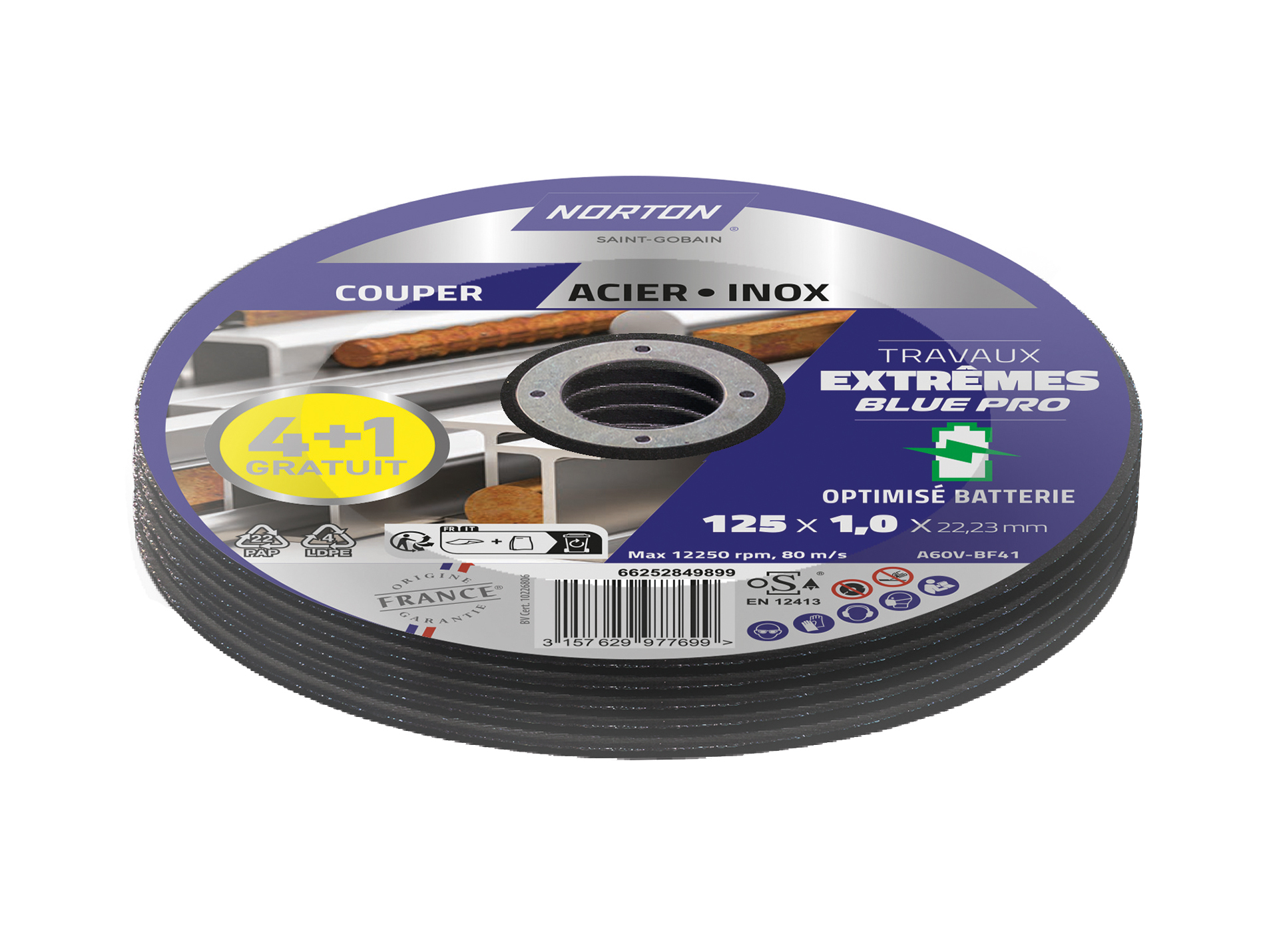 Disque à tronçonner métal Ø125mm 4+1 NORTON