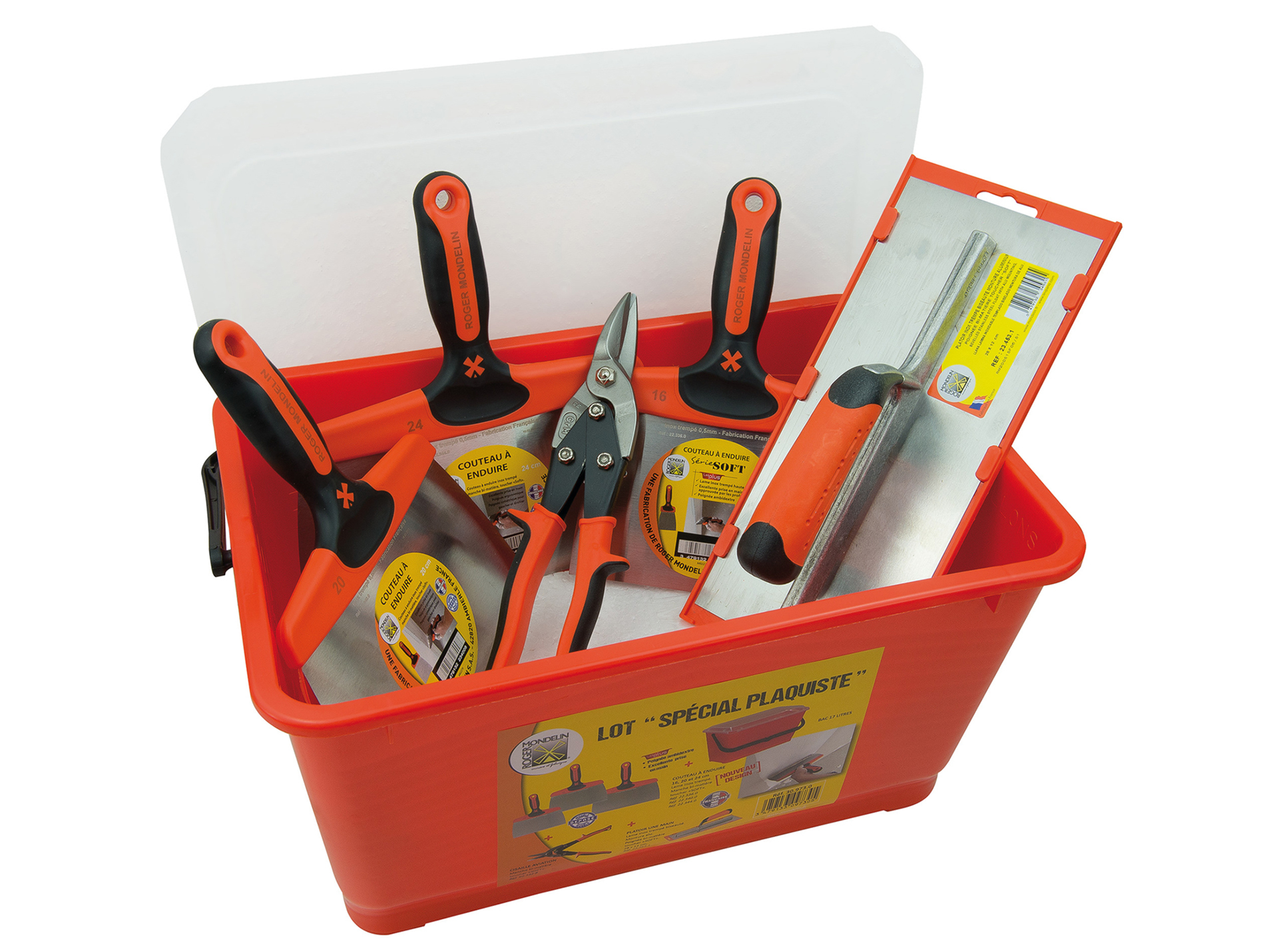Lot plaquiste bac 17L + accessoires