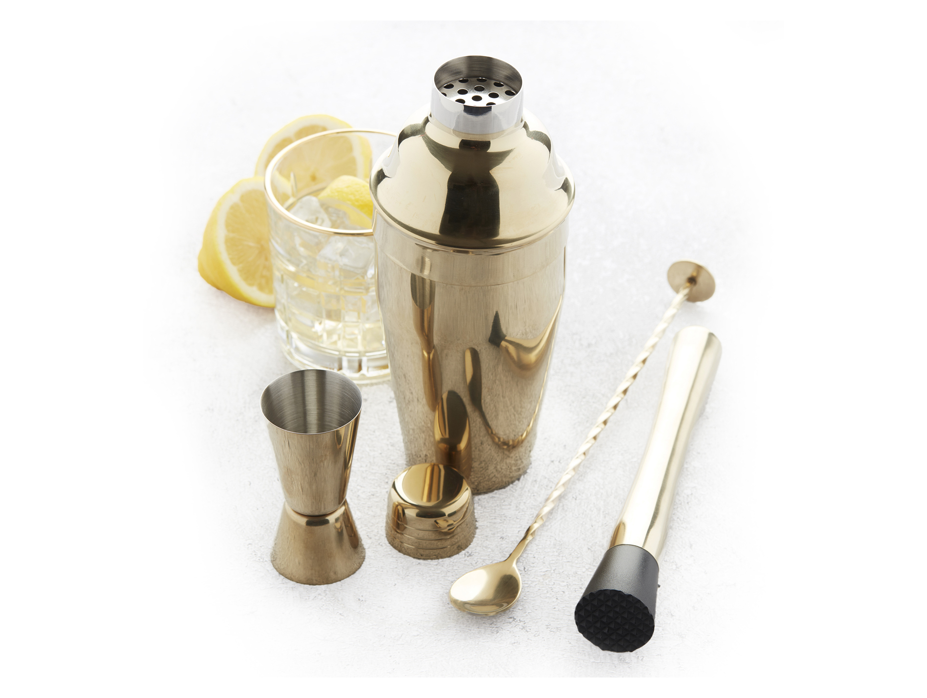 Set cocktail 4 pièces inox or