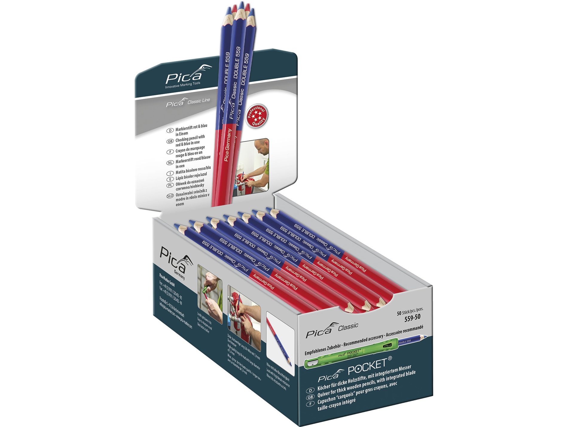 Crayon double couleur rouge et bleu PICA