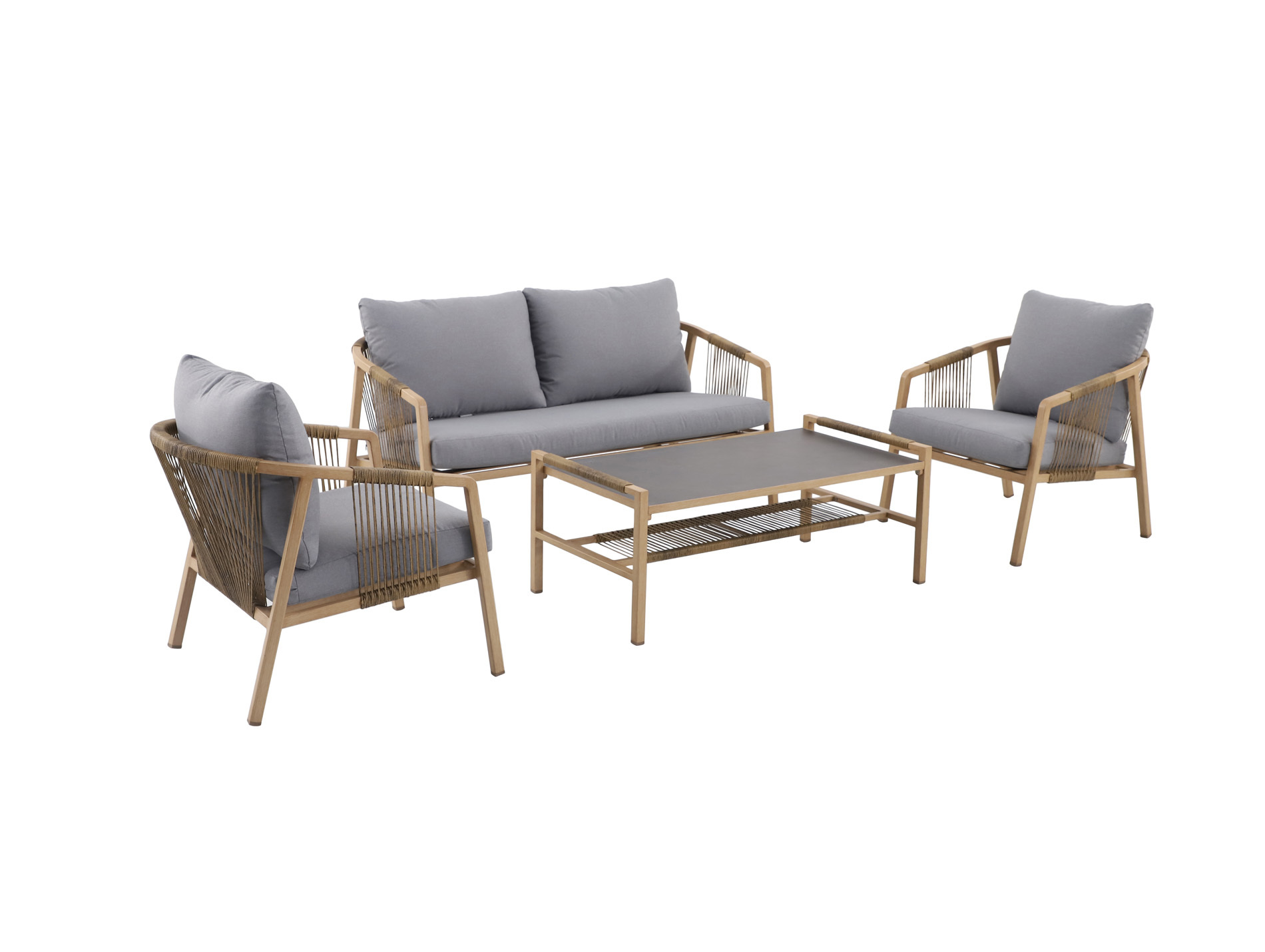 Salon de jardin bas aluminium MWH Kanto 4 places gris