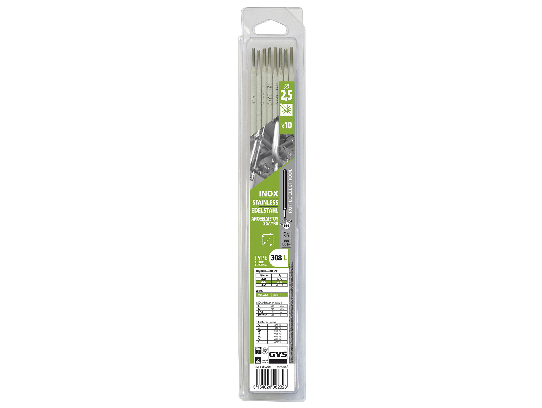 Electrode inox 308L GYS Ø2,5mm x10