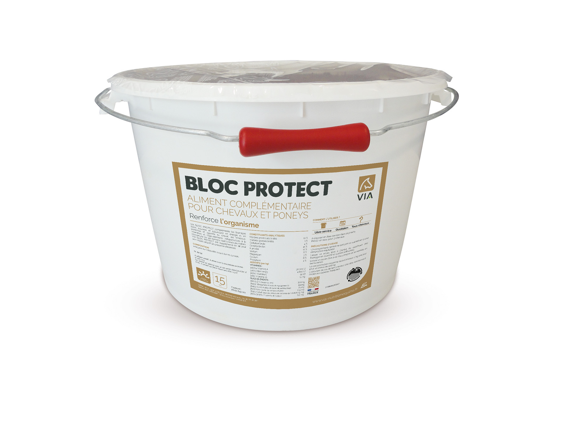 Aliment complémentaire cheval VIA Bloc protect 15kg